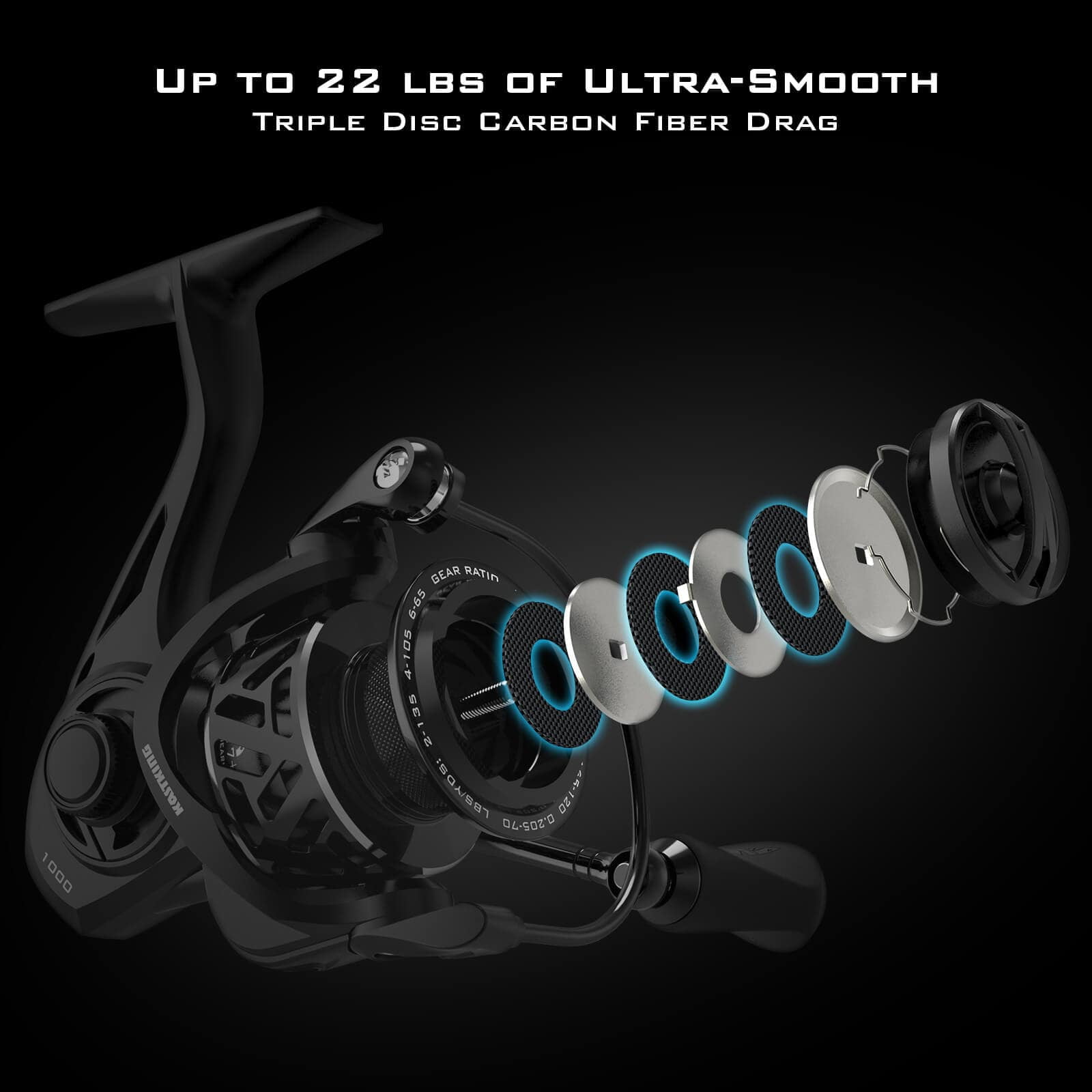 KastKing Zephyr Spinning Reel Graphite Frame 5.2:1 Gear Ratio (Black, 3000 Series) ph0fk