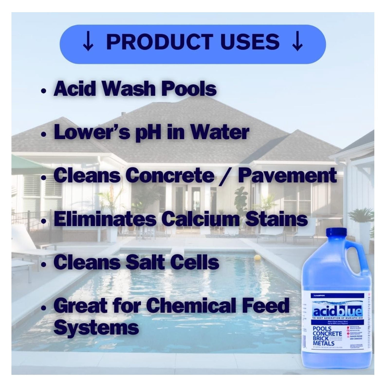 WALJBLWAL Acid Blue Low Fume Muriatic Acid for Swimming Pools and Spas (Blue, 256 fl oz) 6ejnj
