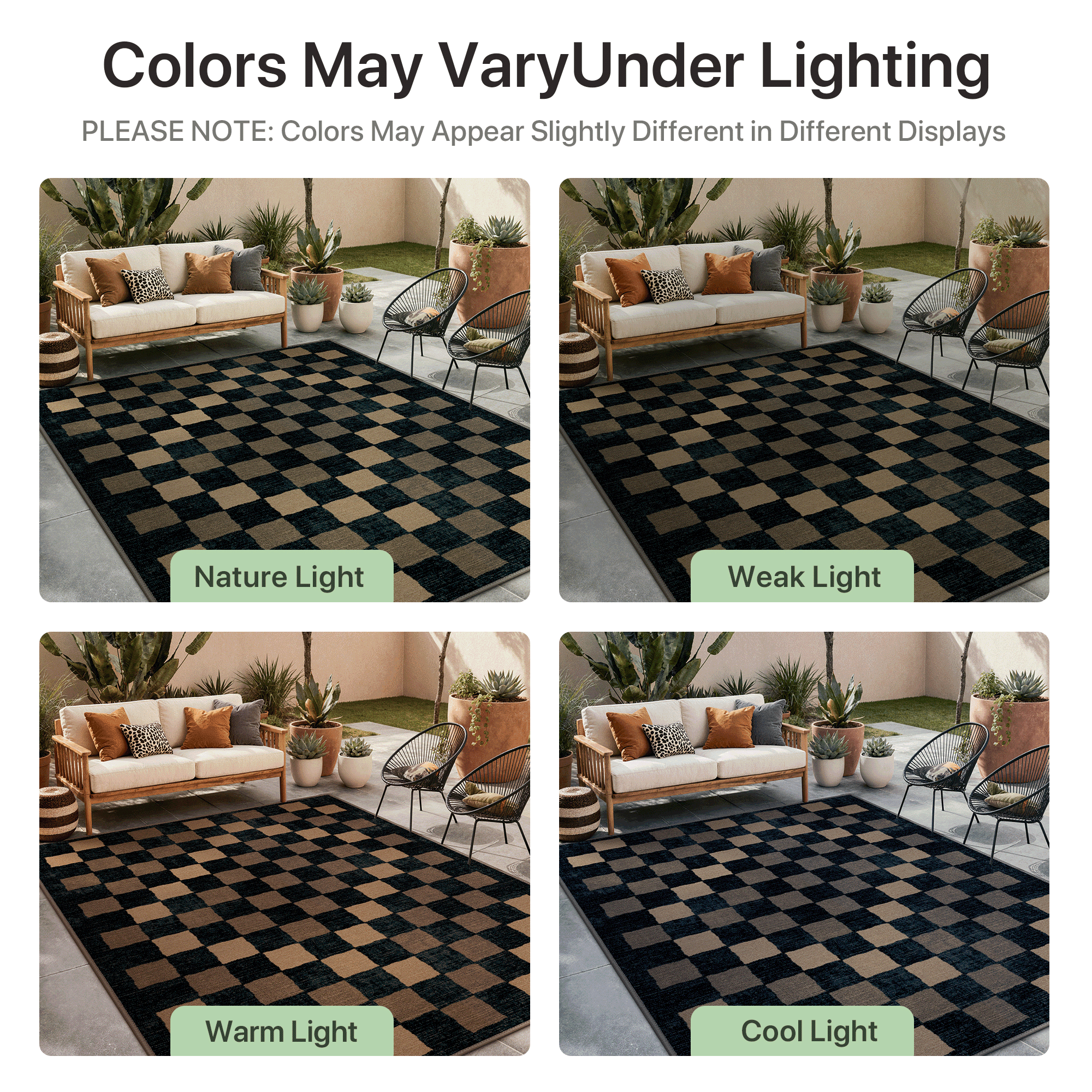 DEORAB Outdoor Rug, Chenille Patio Area Rug, Non-Slip Waterproof Camping Mat for RV and Deck (Blue Black & Brown, 8 ft x 10 ft) 3hcb2