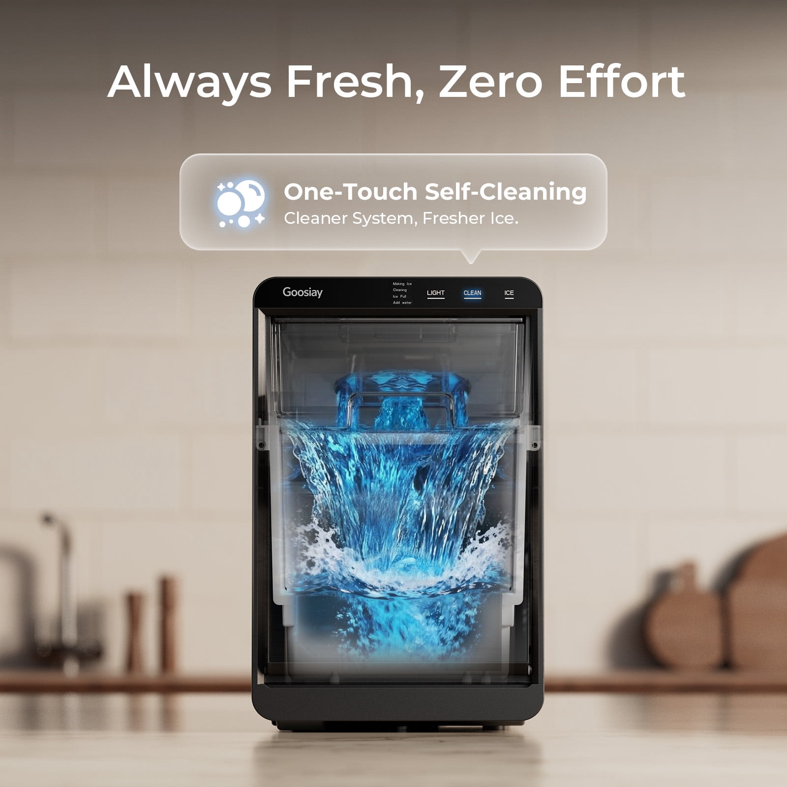 Goosiay Nugget Ice Maker Countertop, Portable Pebble Sonic Ice Machine for Home and Kitchen (Black, 44 lb) yty0m