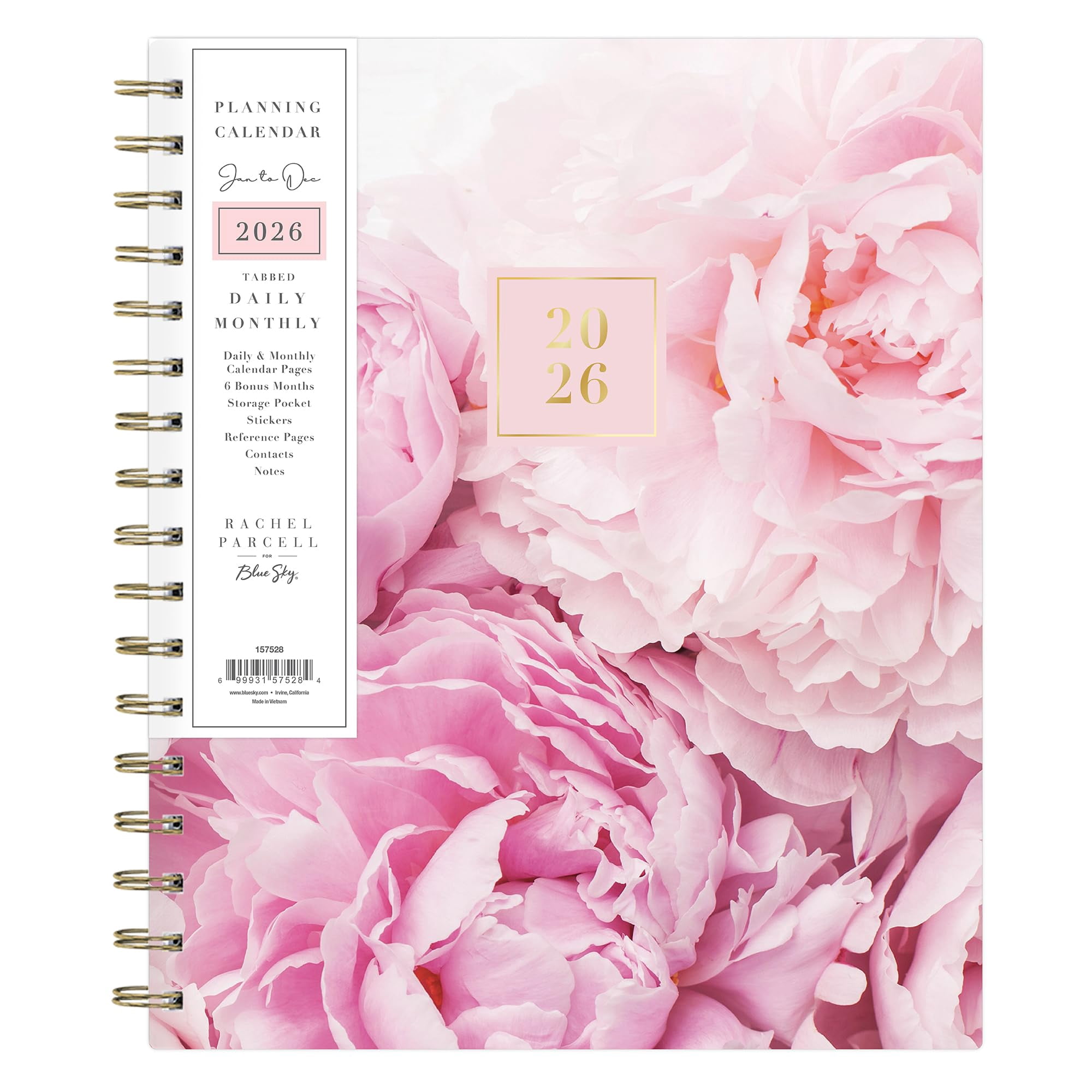 Blue Sky Rachel Parcell 2026 Daily and Monthly Planner, Hard Cover Organizer with Laminated Tabs and Stickers (Peony, 5 in x 8 in) jcfkd