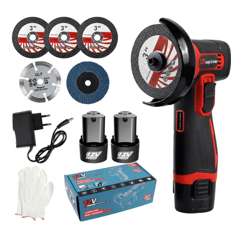 NEWONE Cordless Angle Grinder Kit, 3 in Mini Power Tool for Cutting and Grinding, 12V High-Speed Motor with 2 Batteries and 5 Discs z0ufo