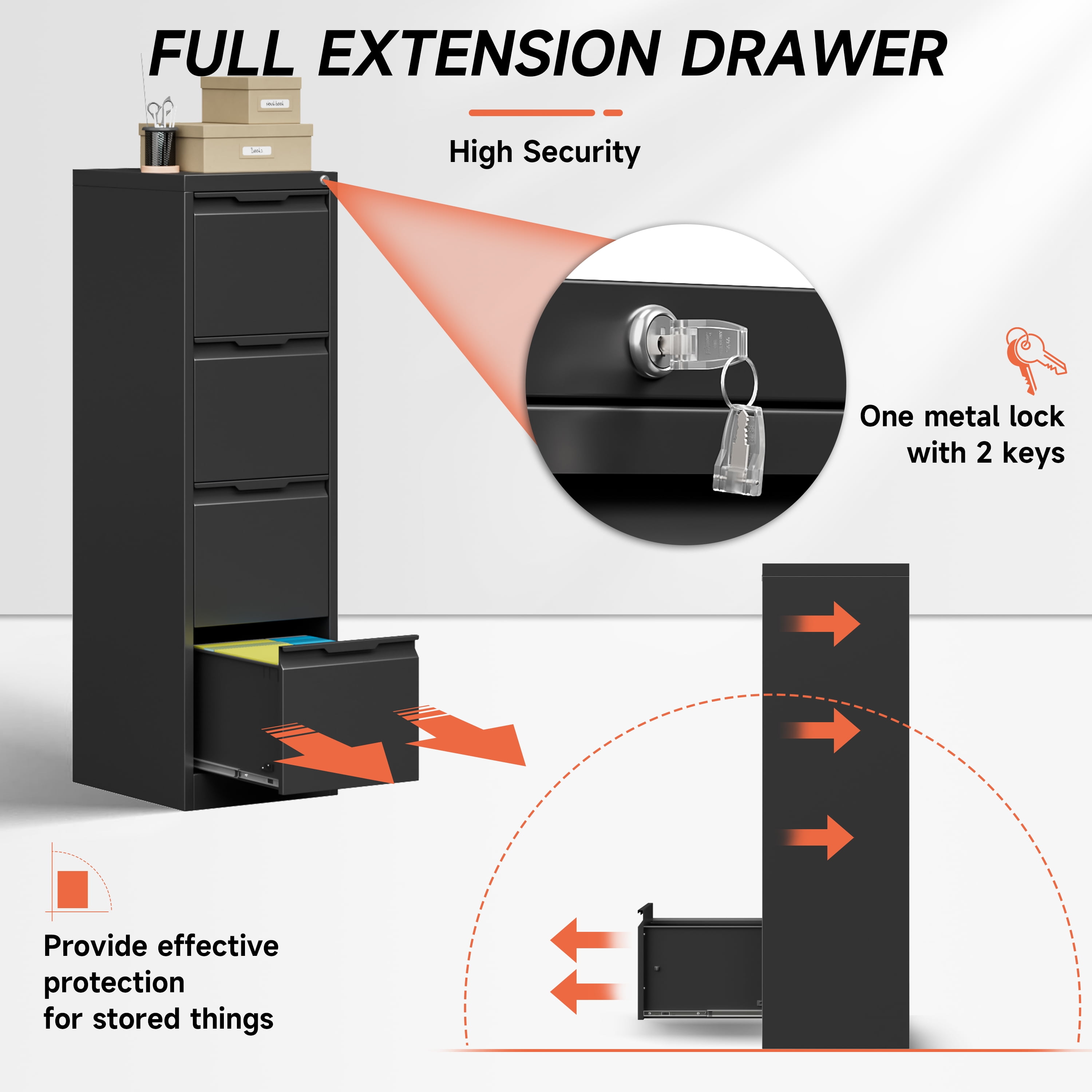 Kooyon 4 Drawer Metal File Cabinet with Lock, Heavy-Duty Home Office Filing Storage (Black, 17.8 in Deep) tyn09