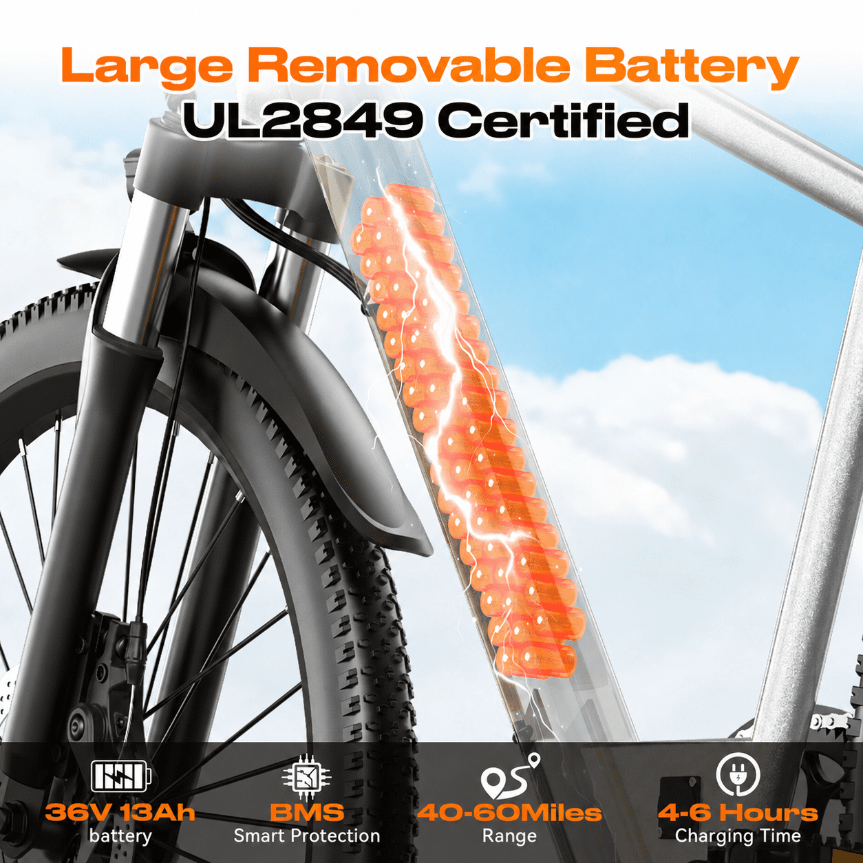 X-Koala 26 in Electric Mountain Bike, 1200W Motor, 25 MPH, 48V Battery, UL 2849 Certified, 7-Speed Ebike with Saddle Suspension (26 in) k4f3w