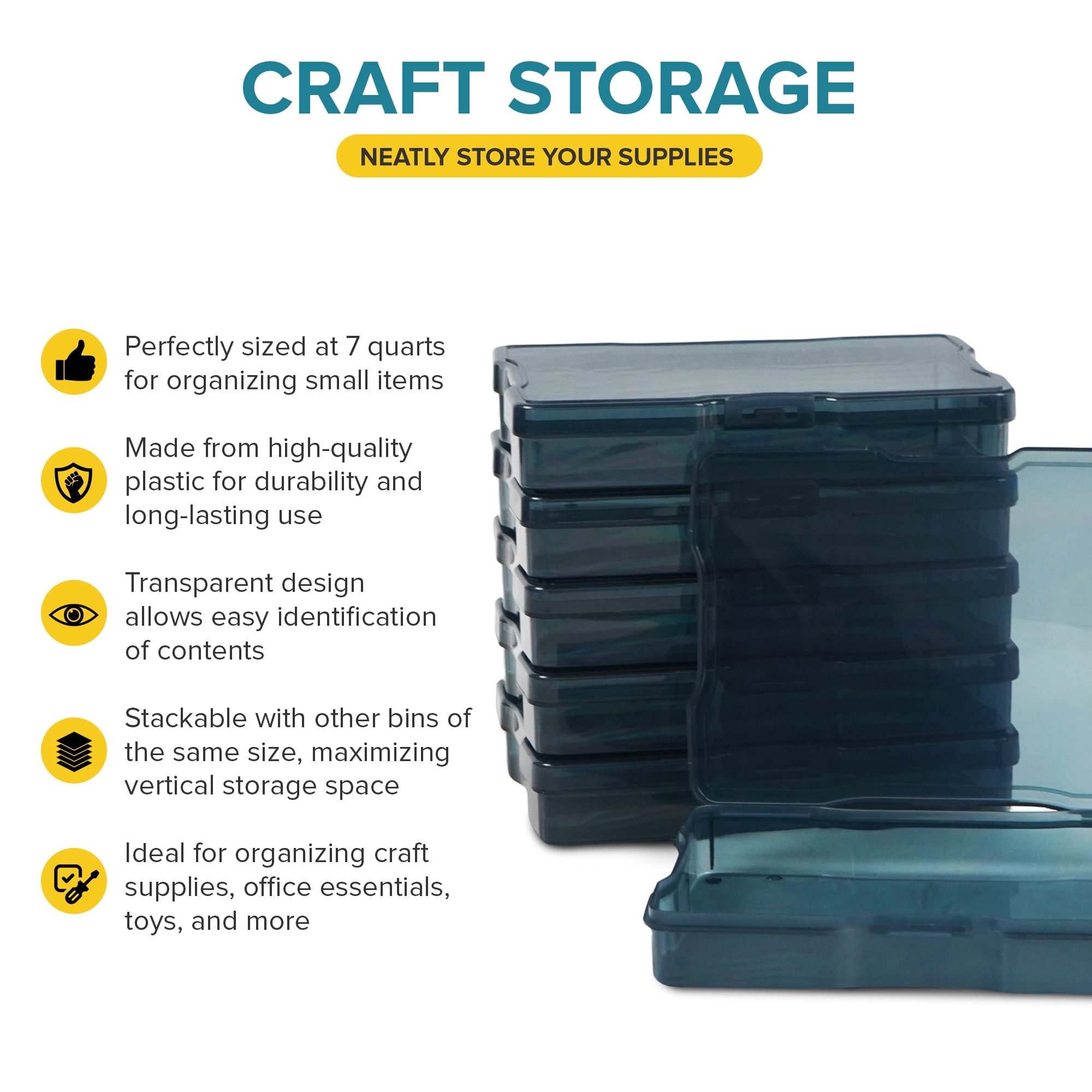 Artist Concepts Stackable Craft Storage Containers, Durable Art Supply Organizer (Black, 6-Pack) g4d2n