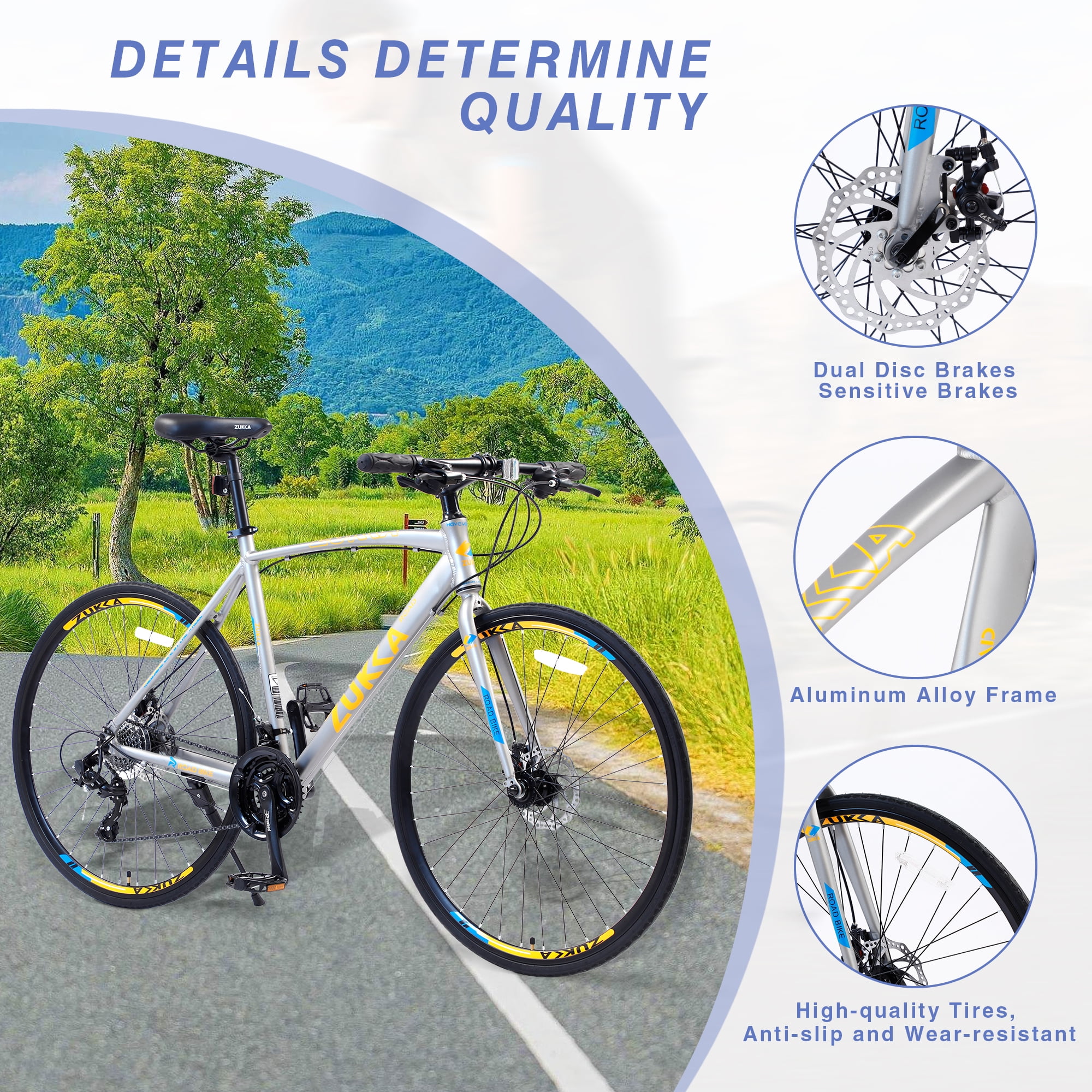 Historyli Go5H Road Bike, 24-Speed Aluminum Alloy Commuter Bicycle with Disc Brakes (Silver, 700C) 0kv9p
