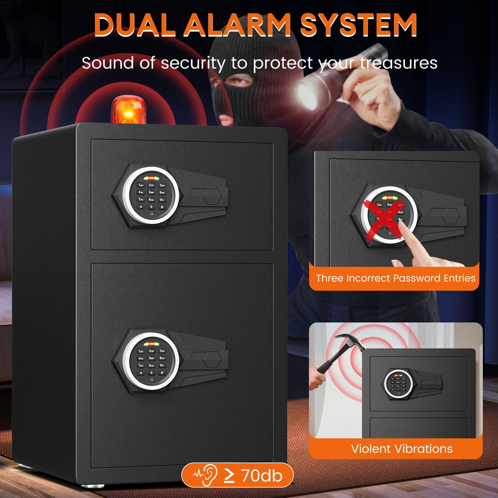 Kavey 4.5 Cu Ft Double Door Security Safe, Digital Keypad Home Safe for Cash and Documents (Black, 4.5 Cu Ft) 0f30g