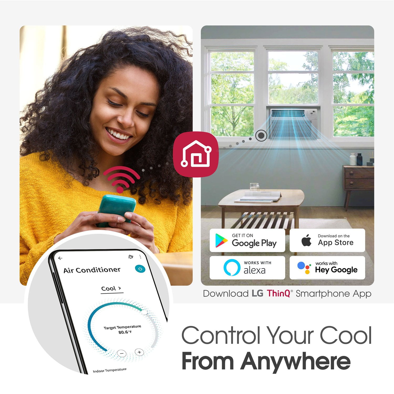 LG 8,000 BTU Window-Mounted Air Conditioner with Wi-Fi Control (White, 350 sq ft) cqpq7