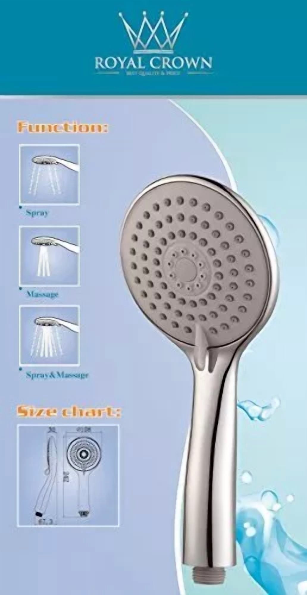 VAULT Handheld Shower Head with 3 Settings Hybrid Massage Jet (Chrome, 1 Pack) 9k0pe