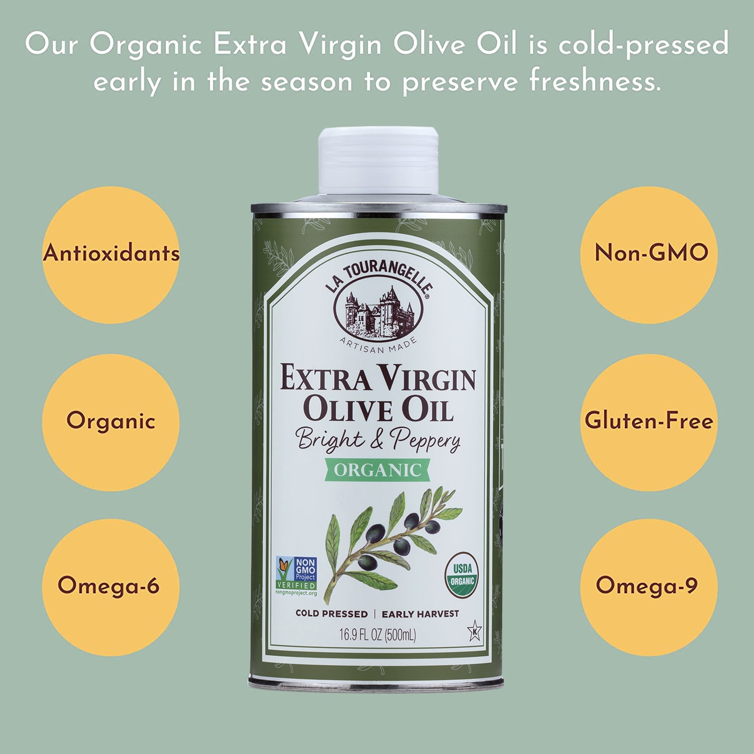 La Tourangelle Organic Extra Virgin Olive Oil, Cold-Pressed Gourmet Cooking Oil (25.4 fl oz) 72vmc