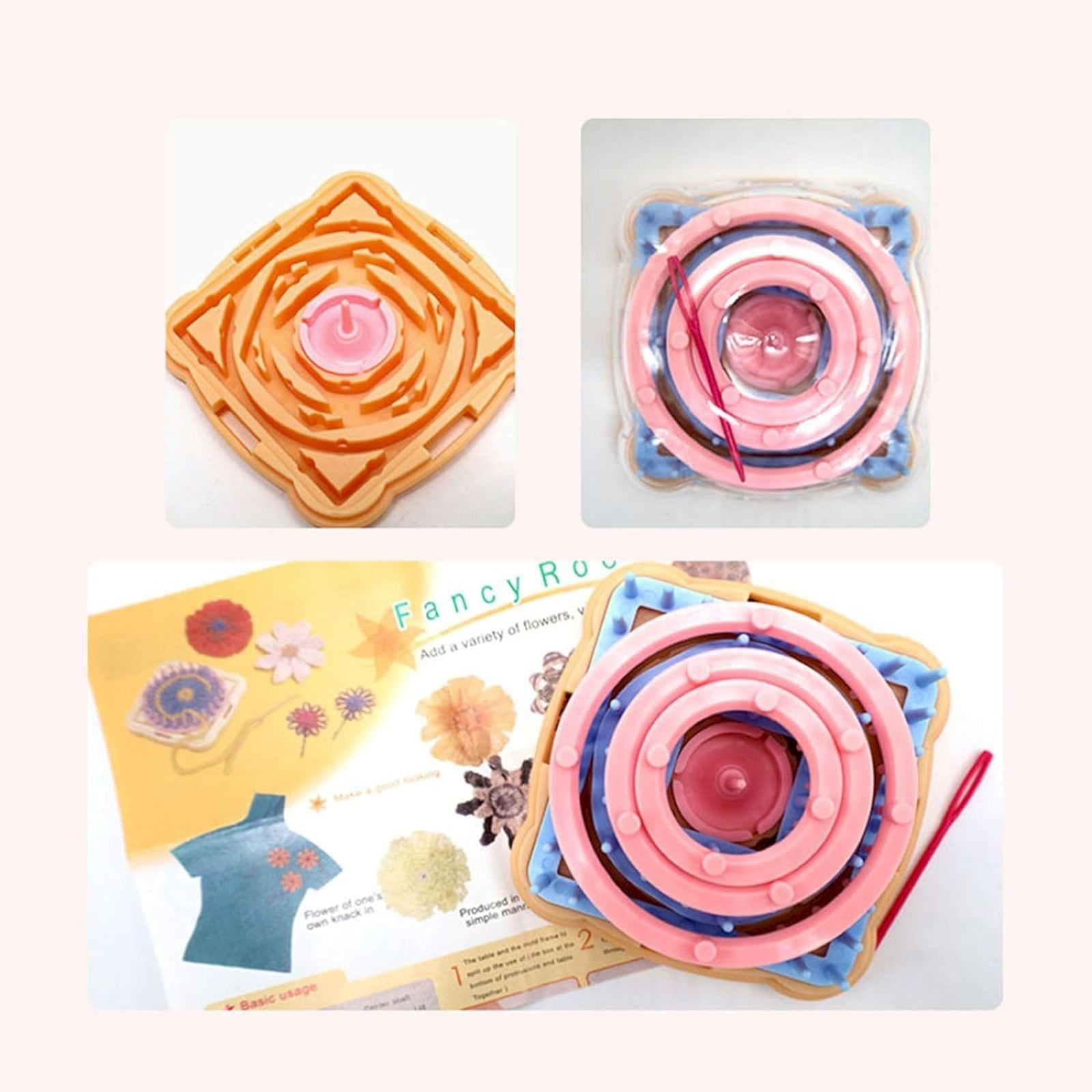 UYUH Flower Knitting Loom Kit for Beginners, Portable Craft Tool for Round and Square Flower Weaving (Pink, 1 Set) jrumb