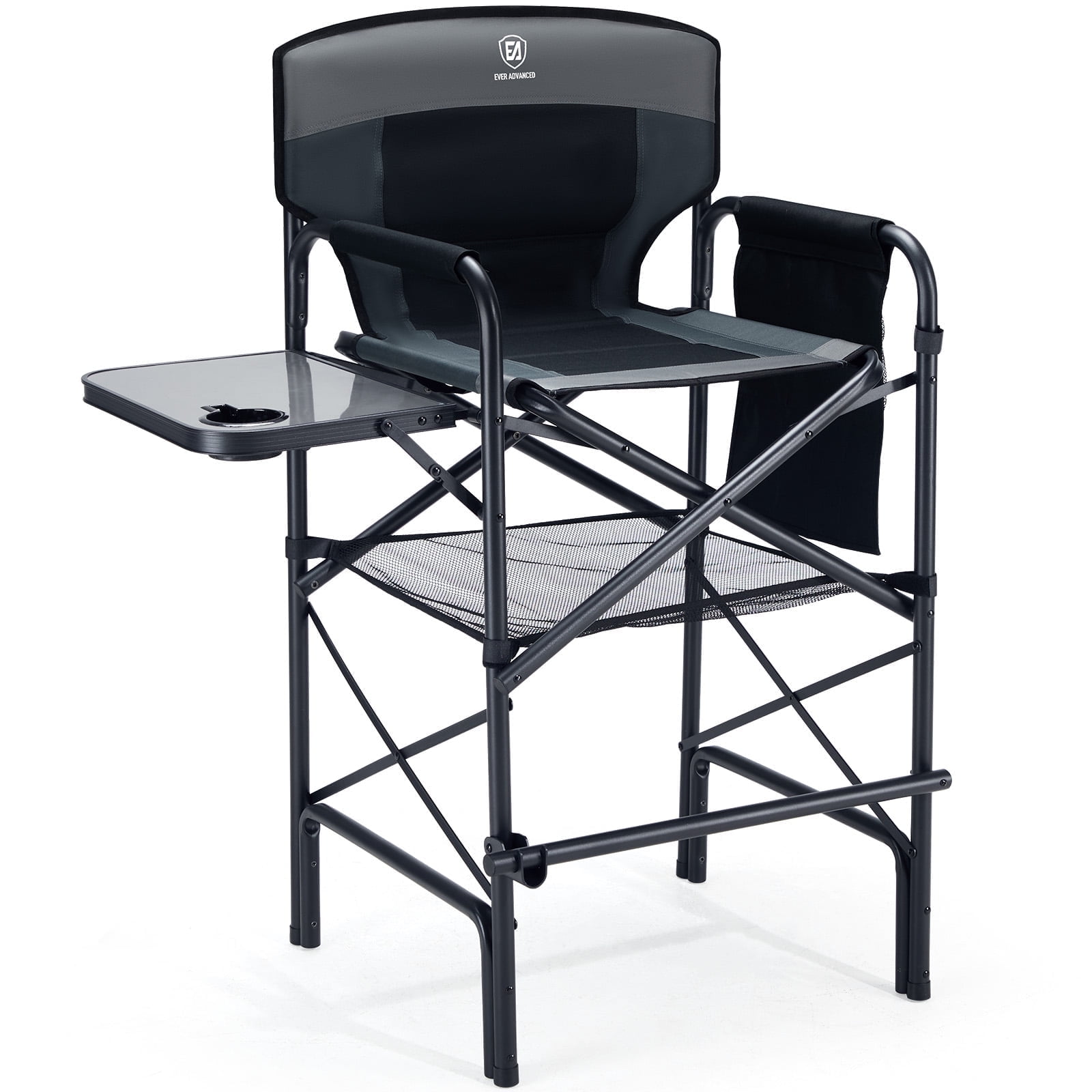 EVER ADVANCED Portable Tall Folding Director Chair with Side Table and Footrest (Black, 30.7 in Seat Height) ja4yq