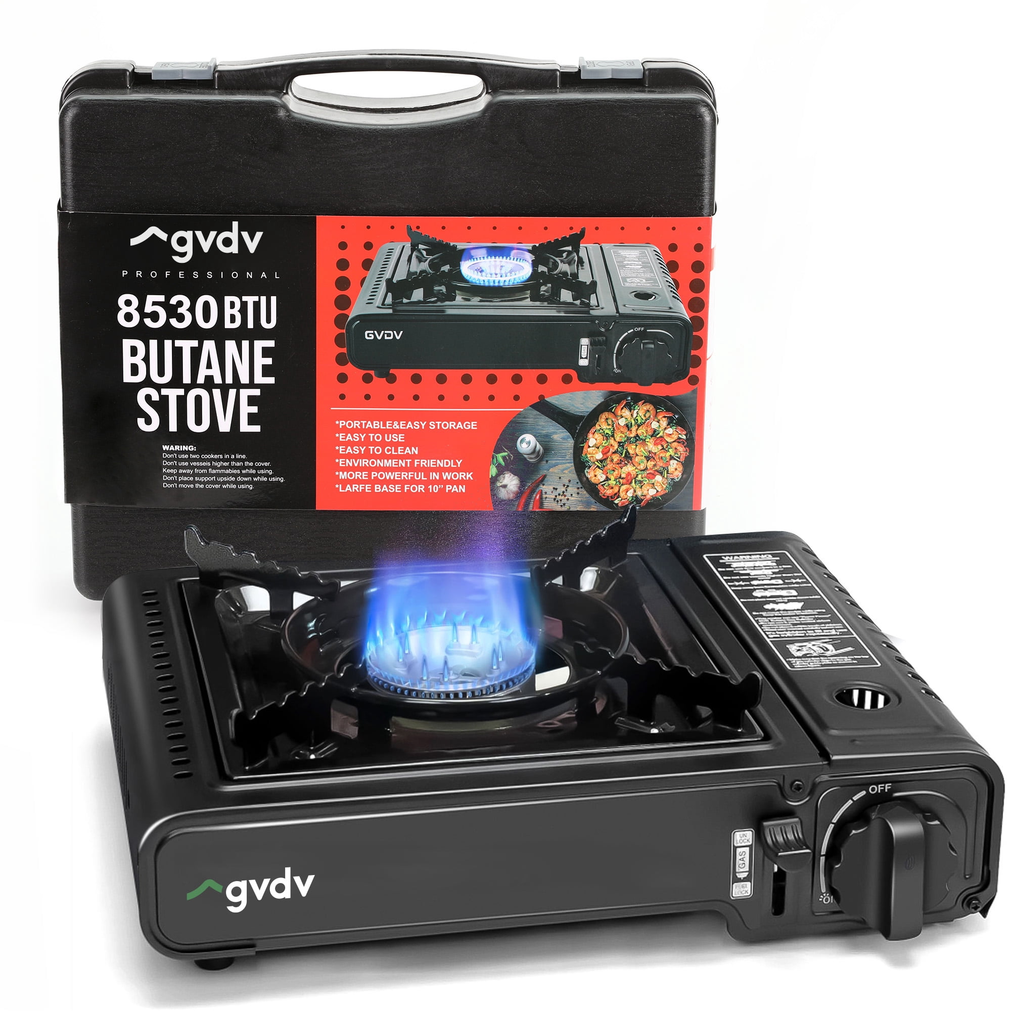 GVDV Portable Camping Stove, 1 Burner Butane Gas Stove with Carrying Case (Black, 8.8 oz) 97dio