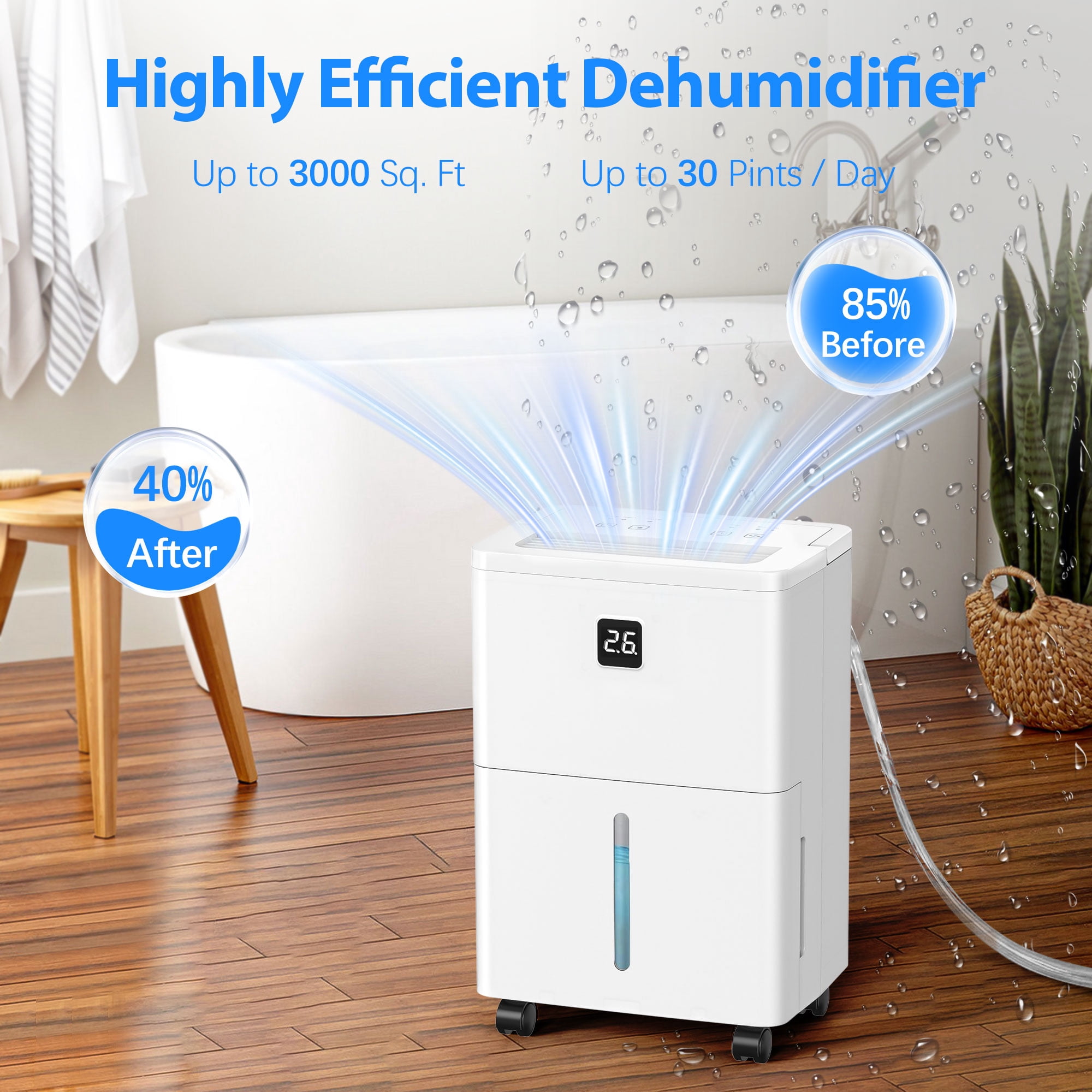 Aootek MAX Dehumidifier for Basements and Large Spaces up to 3000 Sq. Ft (White, 30 Pints) z7d9b