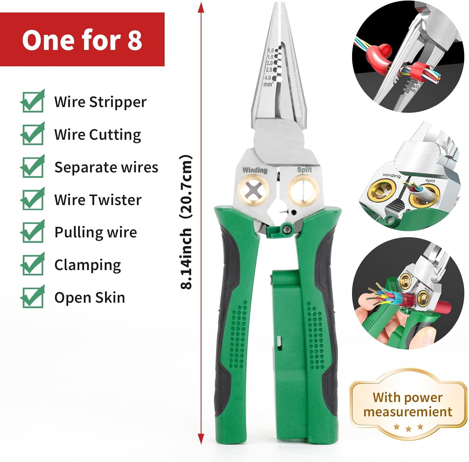 BrixVibe 8-in-1 Wire Stripper and Voltage Tester Multi-Tool (Green, 18-10 AWG) f158h