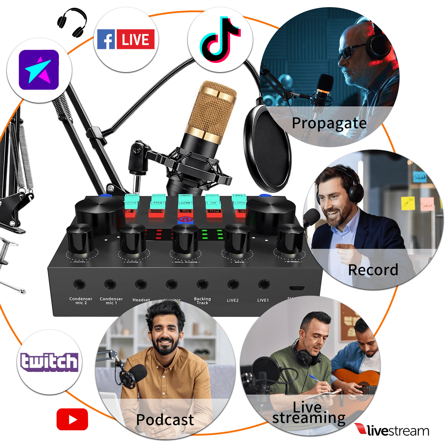 ENROSLU BM-800 Podcast Microphone Bundle Kit with Sound Card and Adjustable Arm Stand (Black, 1 Piece) 2aljv