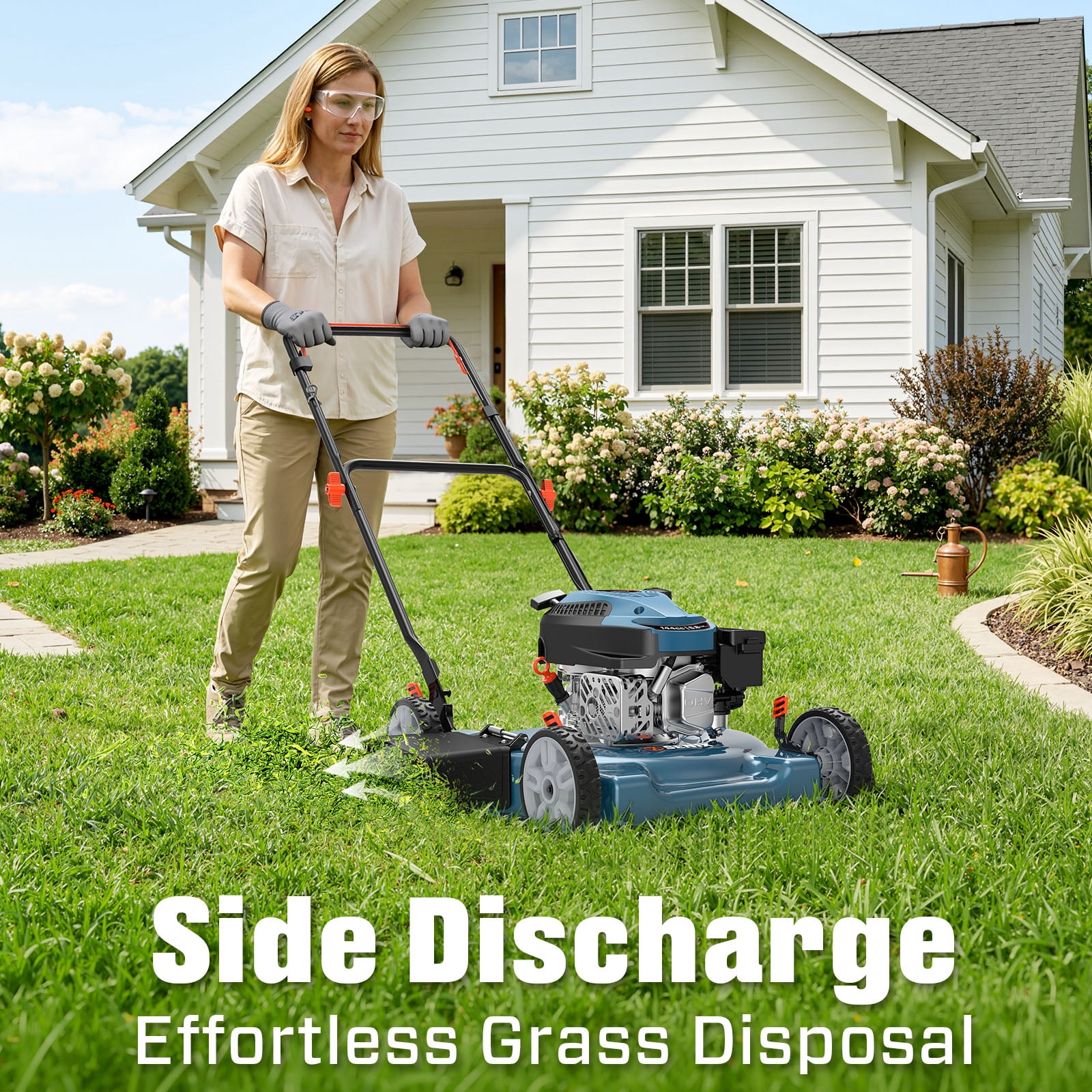 SENIX 20-Inch Gas Lawn Mower, 144cc 4-Stroke Engine Push Mower with Steel Deck (Blue, 20 in) i0r5y