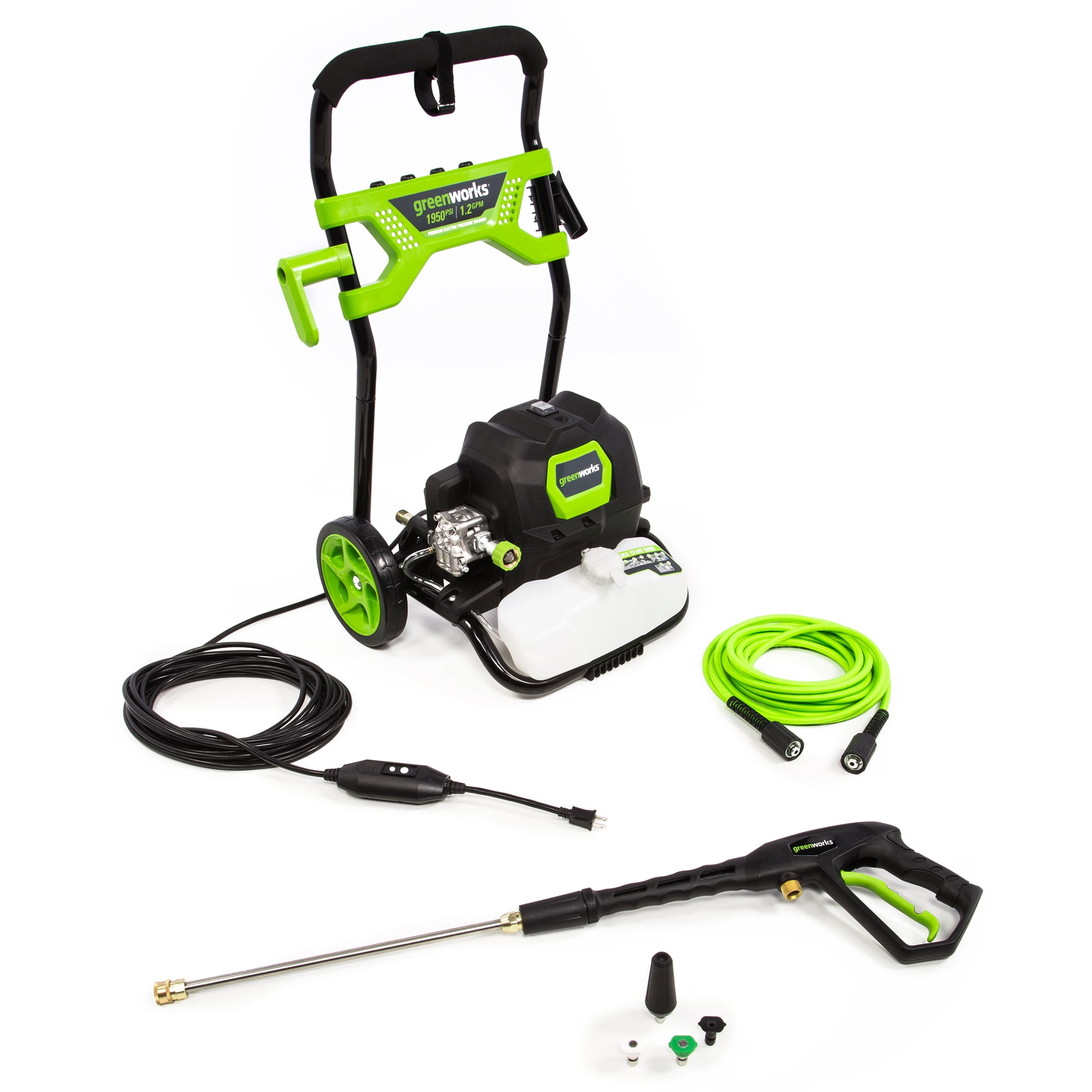 Greenworks 1950-PSI 13 Amp Electric Pressure Washer with 20-ft Hose and 4 Nozzles (Green, 32 lb) 2wlbn