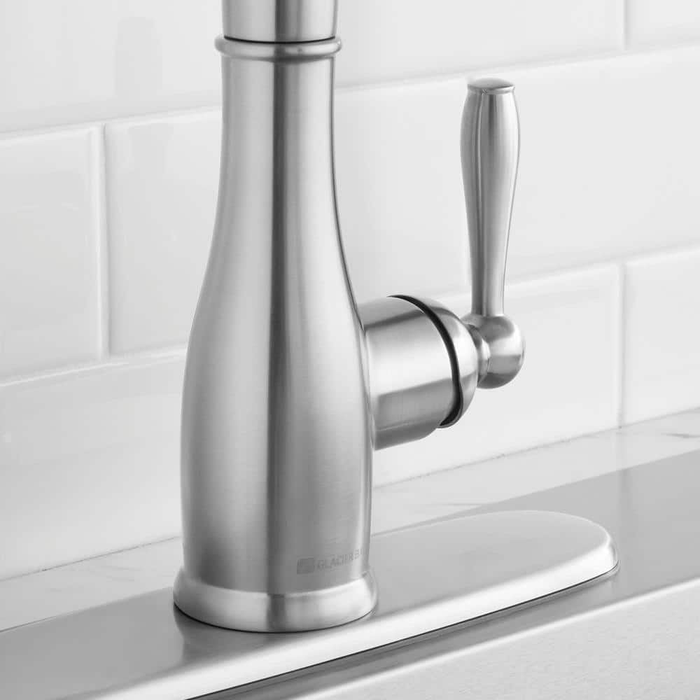 Glacier Bay Mandouri Single Handle Spring Neck Pull Down Kitchen Faucet with Soap Dispenser (Stainless Steel) aruyq