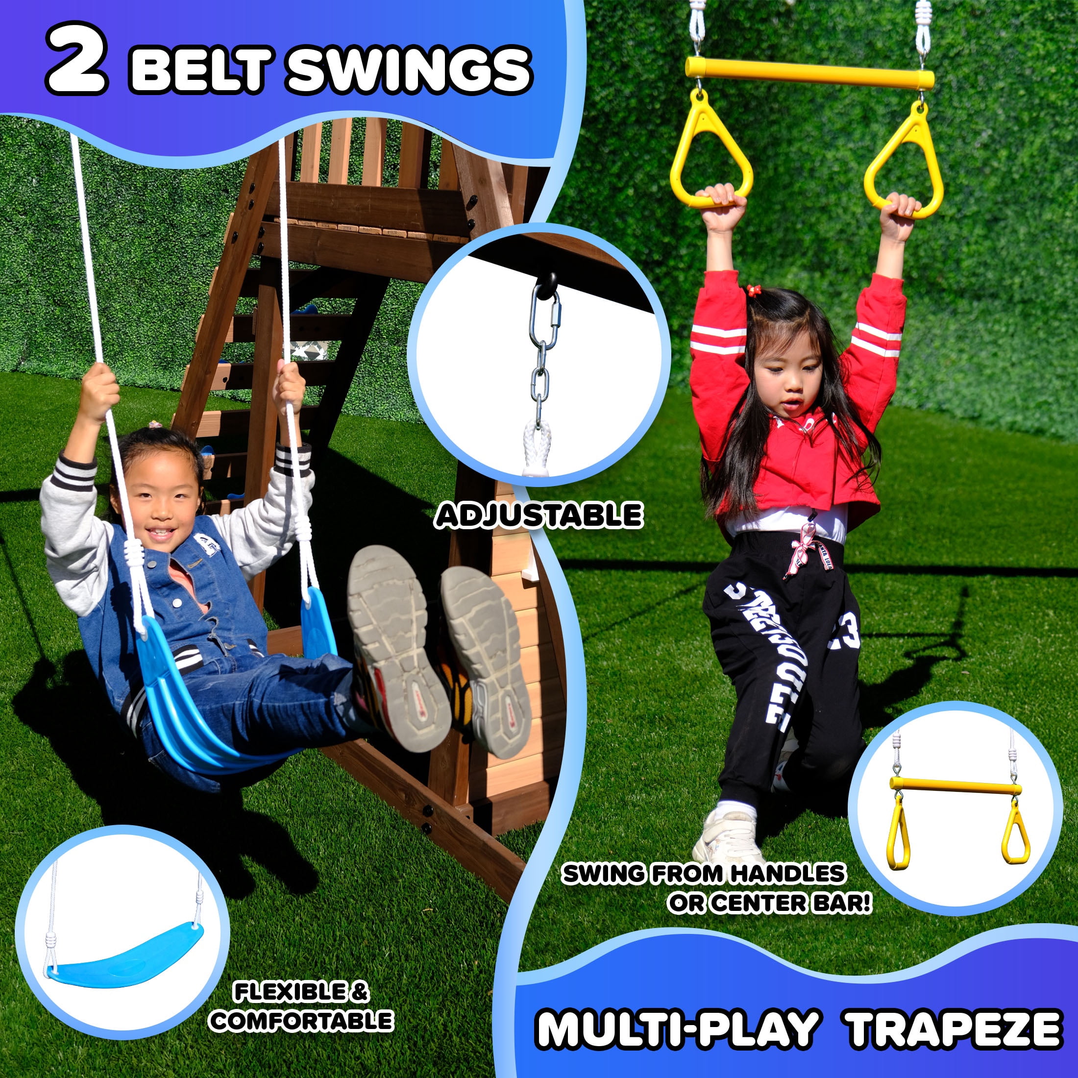 Sportspower Lakeview Wooden Swing Set with Slide, Trapeze, and Play Kitchen (Blue, 13 ft x 10.8 ft x 9.1 ft) eso97