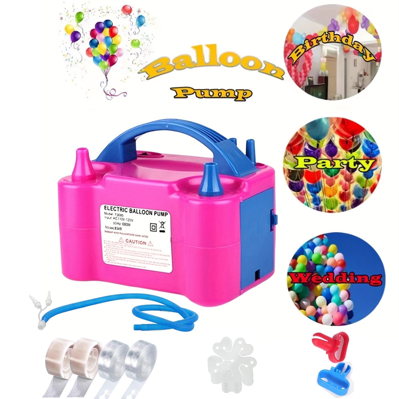Jous Electric Balloon Pump Dual Nozzle Inflator with Tying Tools for Party Decorations (Red, 1 Unit) 84por