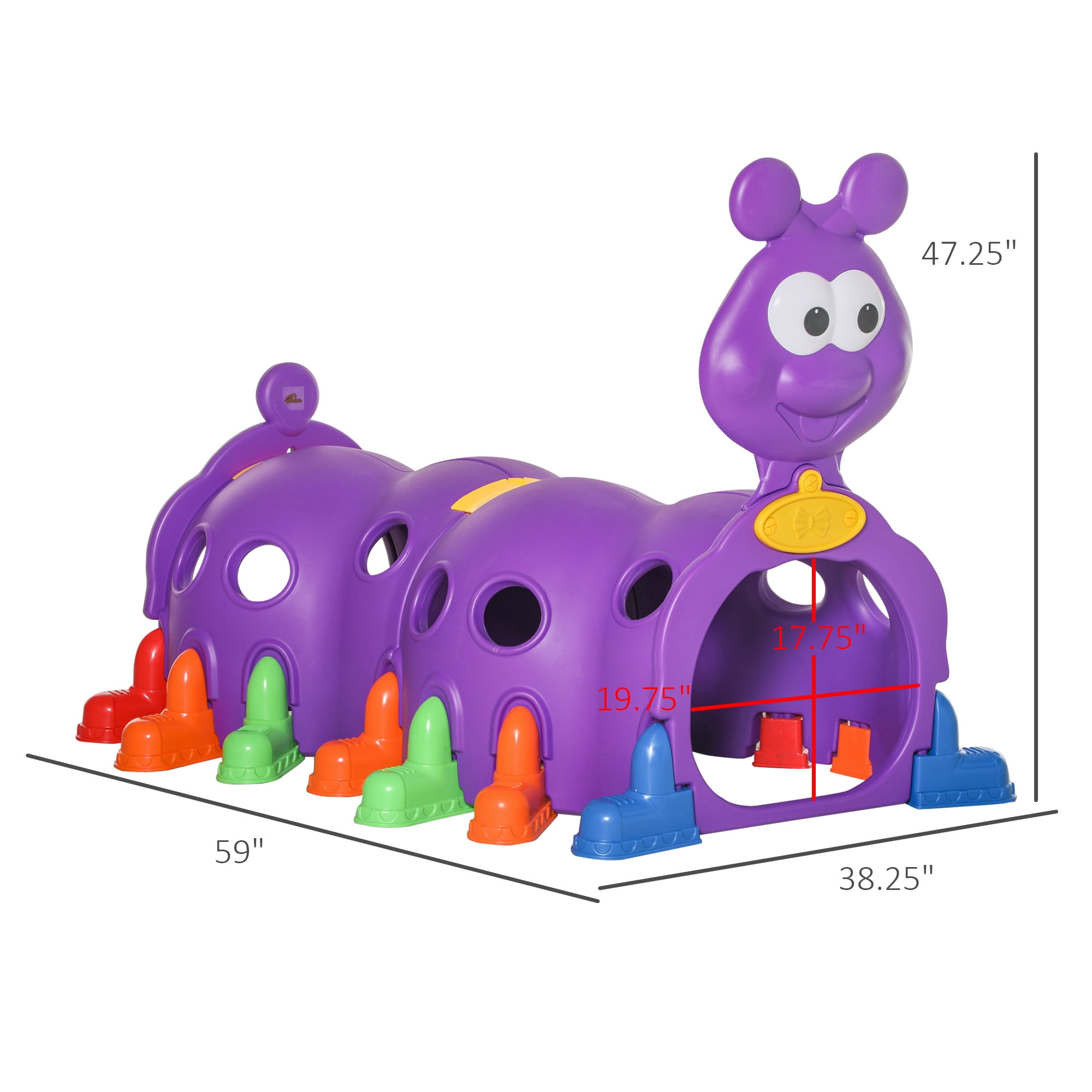Qaba Caterpillar Climbing Tunnel for Kids, Indoor and Outdoor Play Structure (Purple, 59 in L x 38.25 in W x 47.25 in H) q4mzm