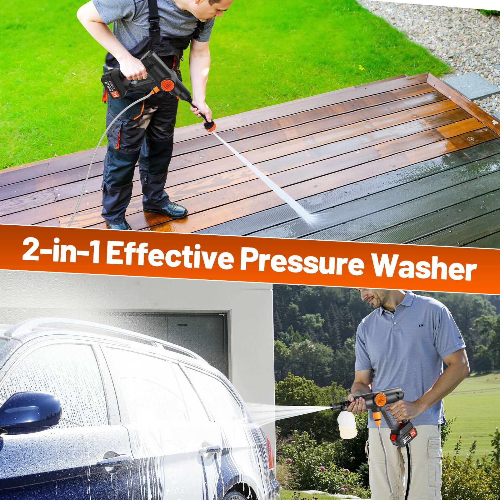 Tanbaby Cordless Pressure Washer, Portable Electric Power Cleaner with 2x 3000mAh Batteries, 6-in-1 Nozzle, 17ft Hose (Black, 4 lb) s6294