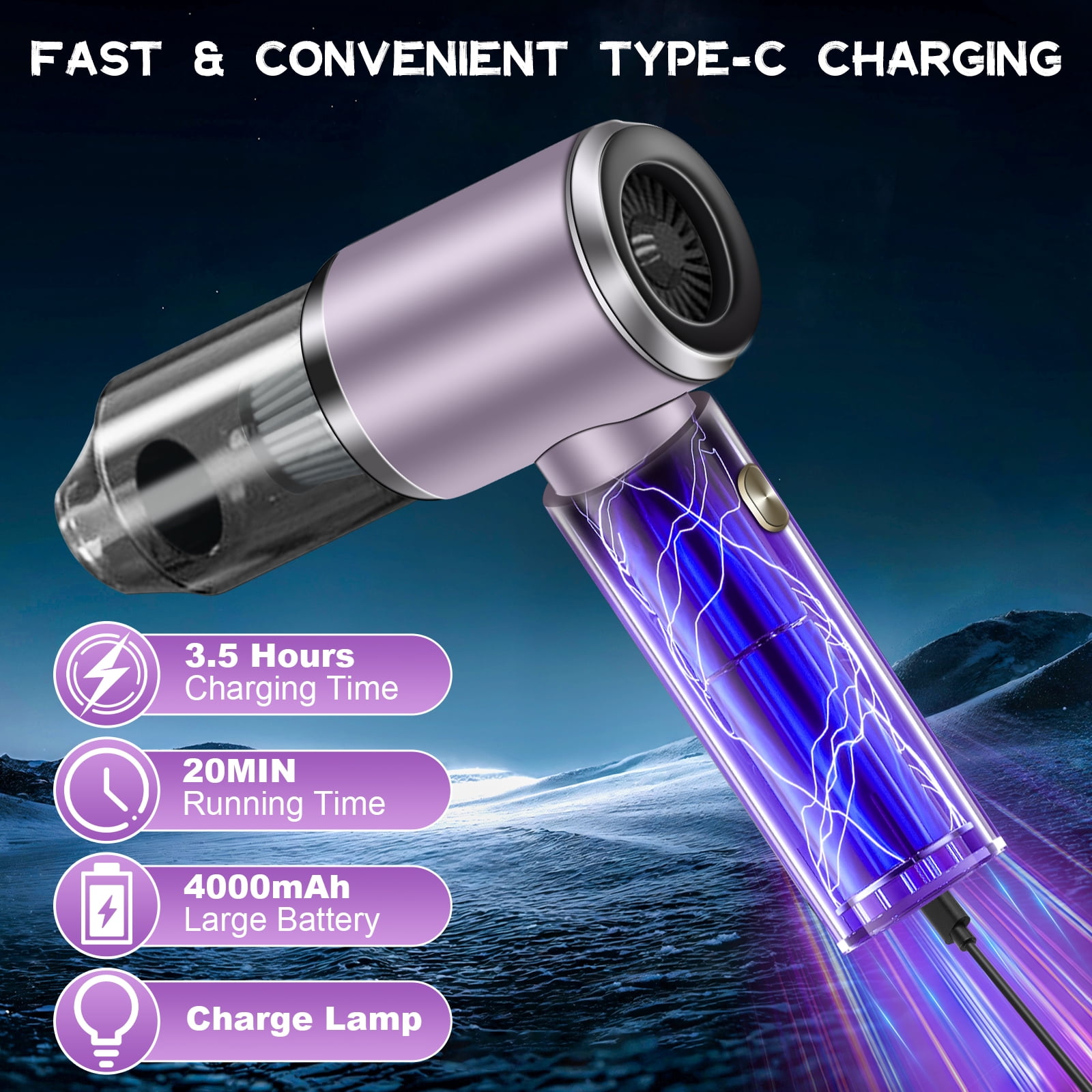 Pentantan Cordless Handheld Vacuum Cleaner, 12000PA High-Power Suction, 2-Speed Portable Mini Vacuum for Car and Keyboard (Purple, 0.8 lb) t8jg0