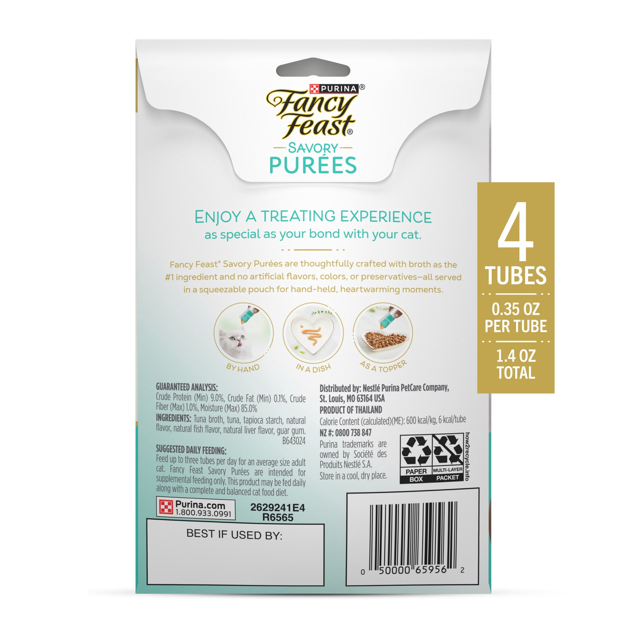 Purina Fancy Feast Savory Purees Tuna Lickable Cat Treats (6 Pack, 1.4 oz) 8qcsf