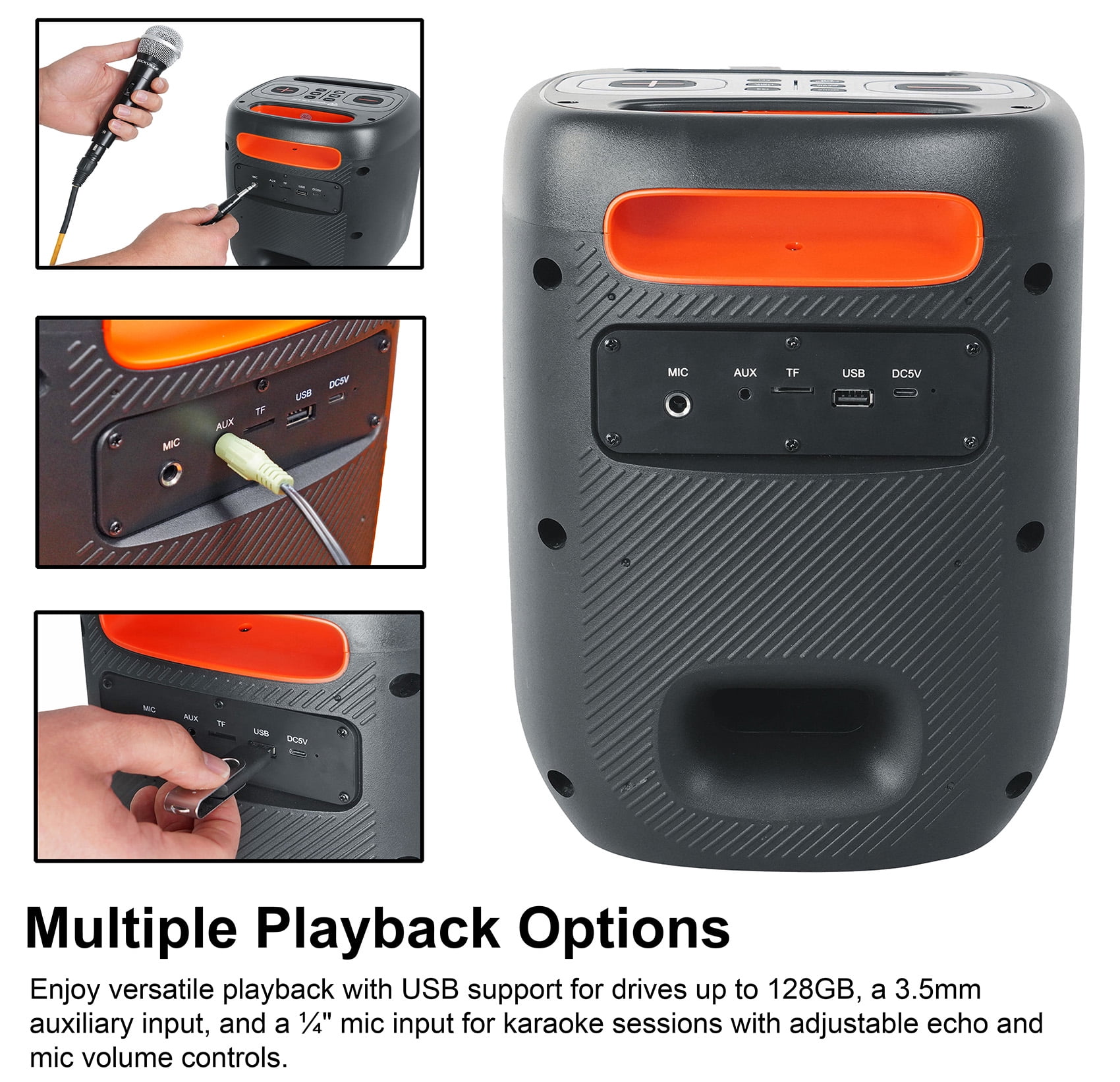Rockville ROCKBOX PRO V2 Portable Bluetooth Party Speaker with LED Lights and Microphone Input (6.5 in, 150w) lxwdn