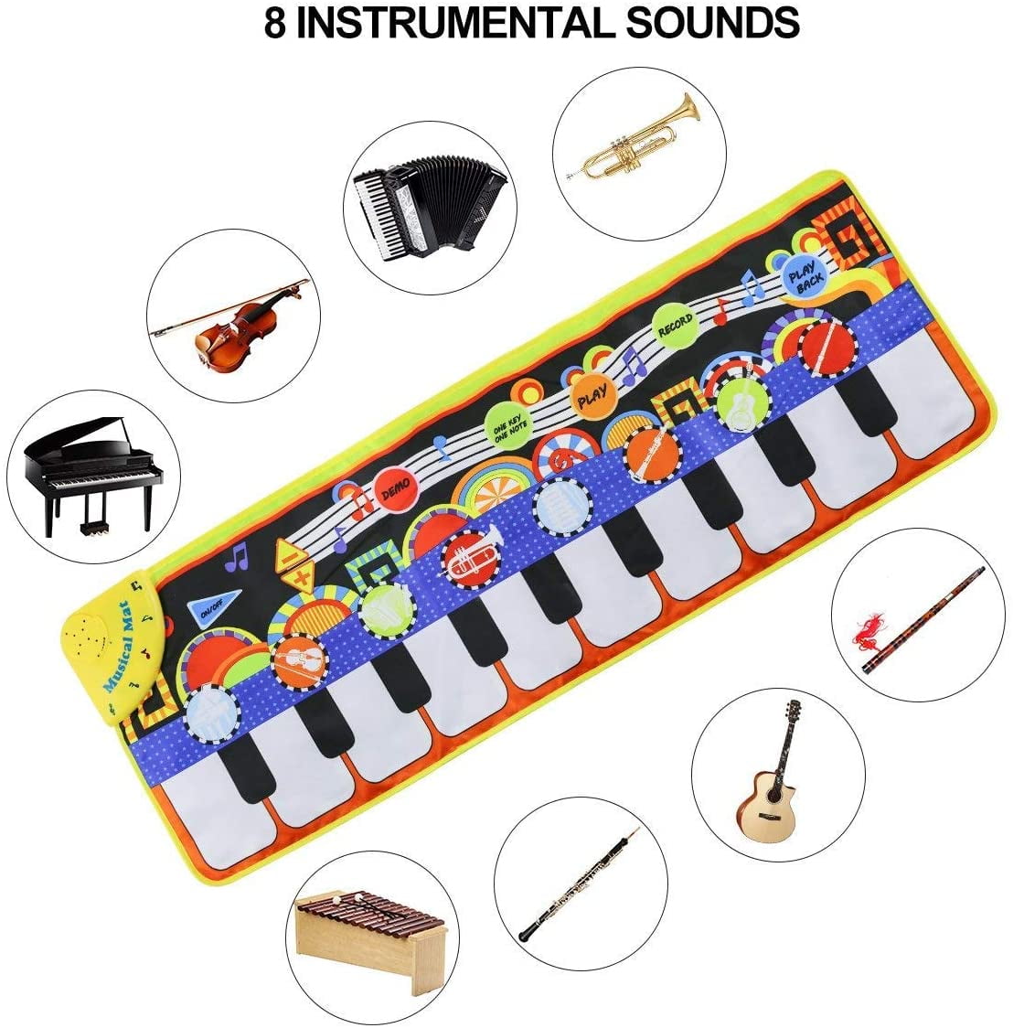 Somnr Piano Play Music Mat for Kids, Interactive Floor Keyboard with 8 Musical Instruments (43 in x 14 in) 0qx8n