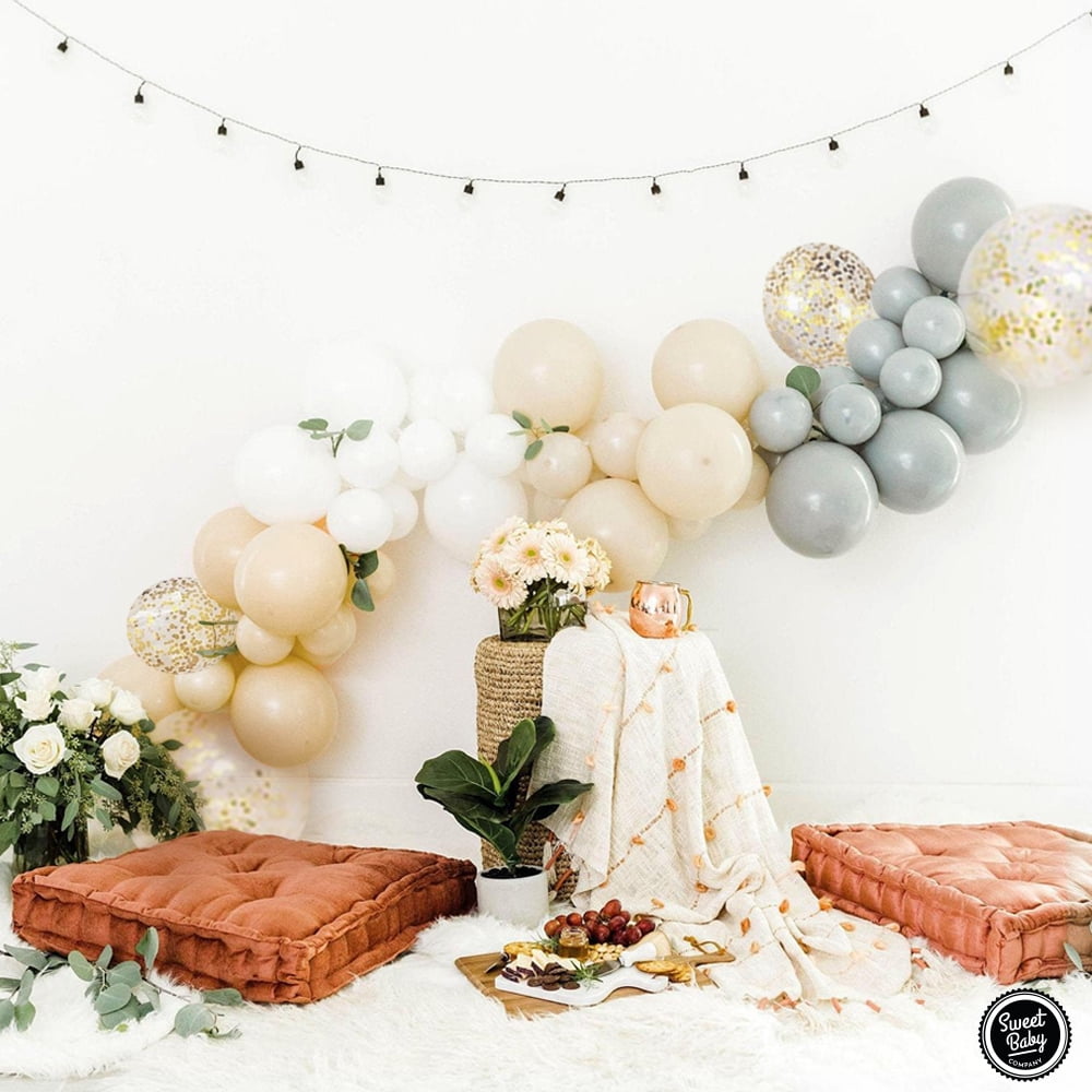 Sweet Baby Company Neutral Balloon Garland Arch Kit for Party Decorations (Matte Sand, Gray, Nude, White, Gold, 115 Piece Set) 41imx