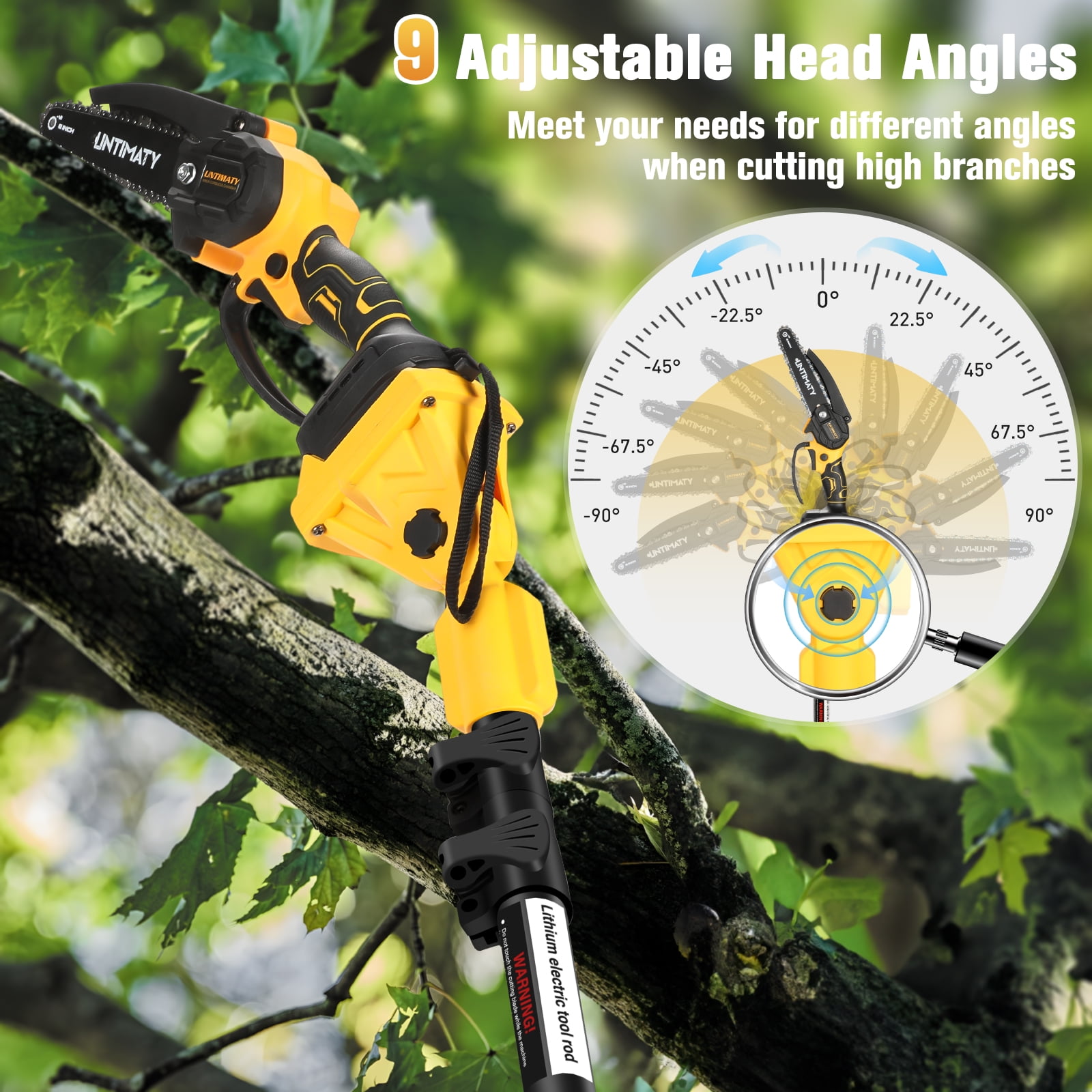 UMTIMATY Cordless Pole Saw, 6 Inch Brushless Mini Chainsaw with 14.1 FT Extension Pole (Yellow, 2 x 2.0Ah Batteries) wr6tj