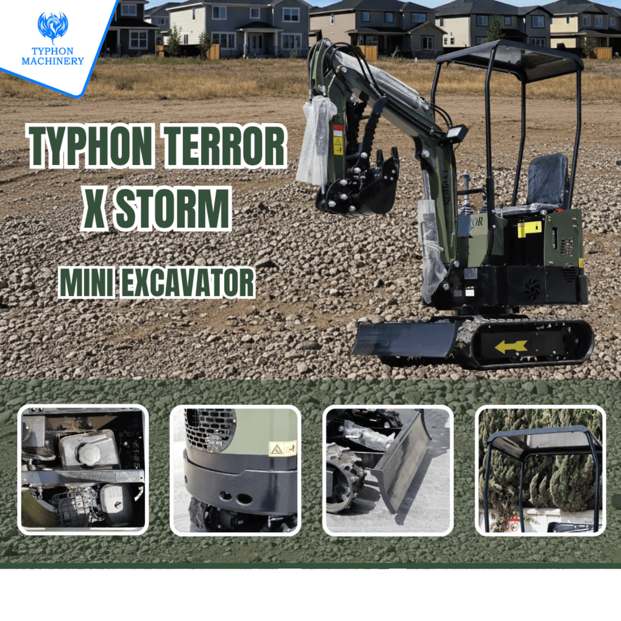 TYPHON Terror X Storm Mini Excavator (1 Ton, Green) iczxt