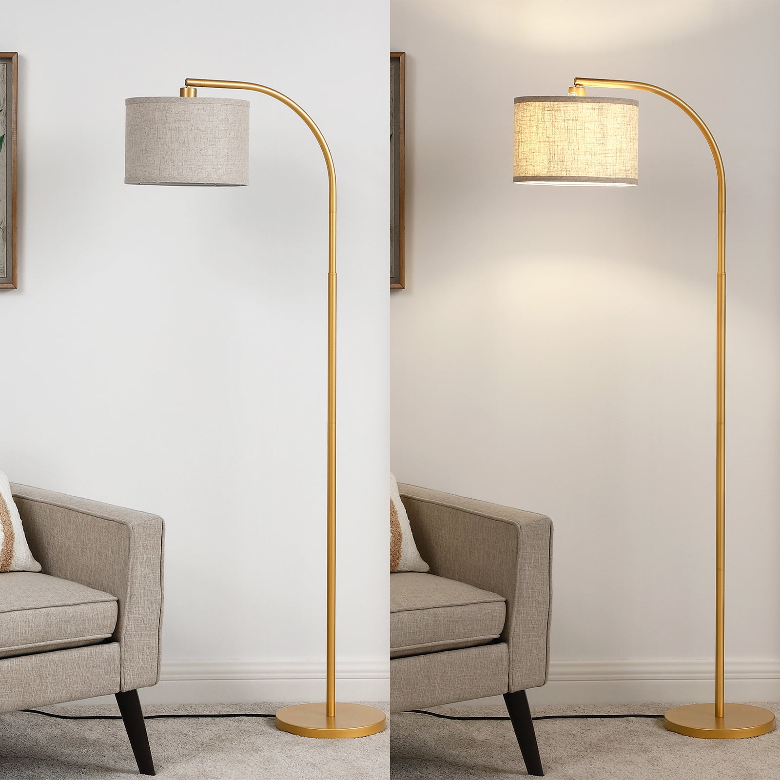 DEWENWILS Modern Arc Floor Lamp, Adjustable Gold Metal Standing Lamp with Foot Switch for Living Room and Bedroom (Gold, 63.4 in) 2eain