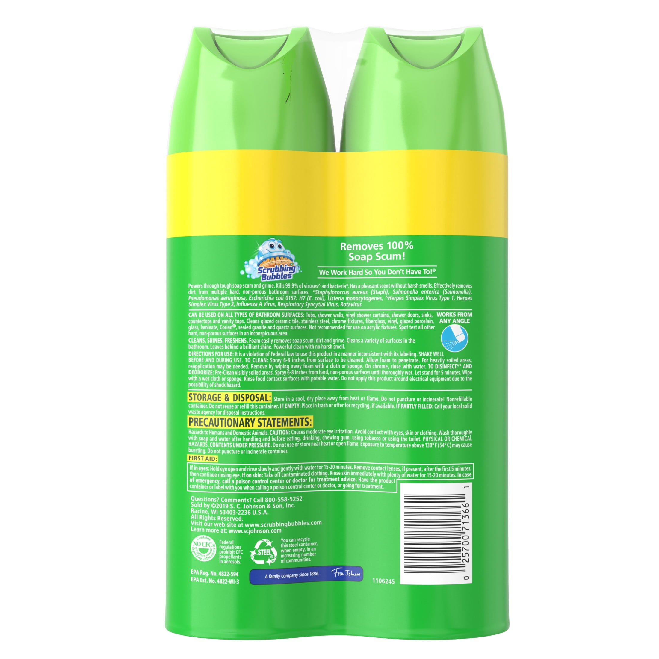 Scrubbing Bubbles Bathroom Grime Fighter Disinfectant Spray, Citrus Scent (20 oz, 2 Pack) yhl3v