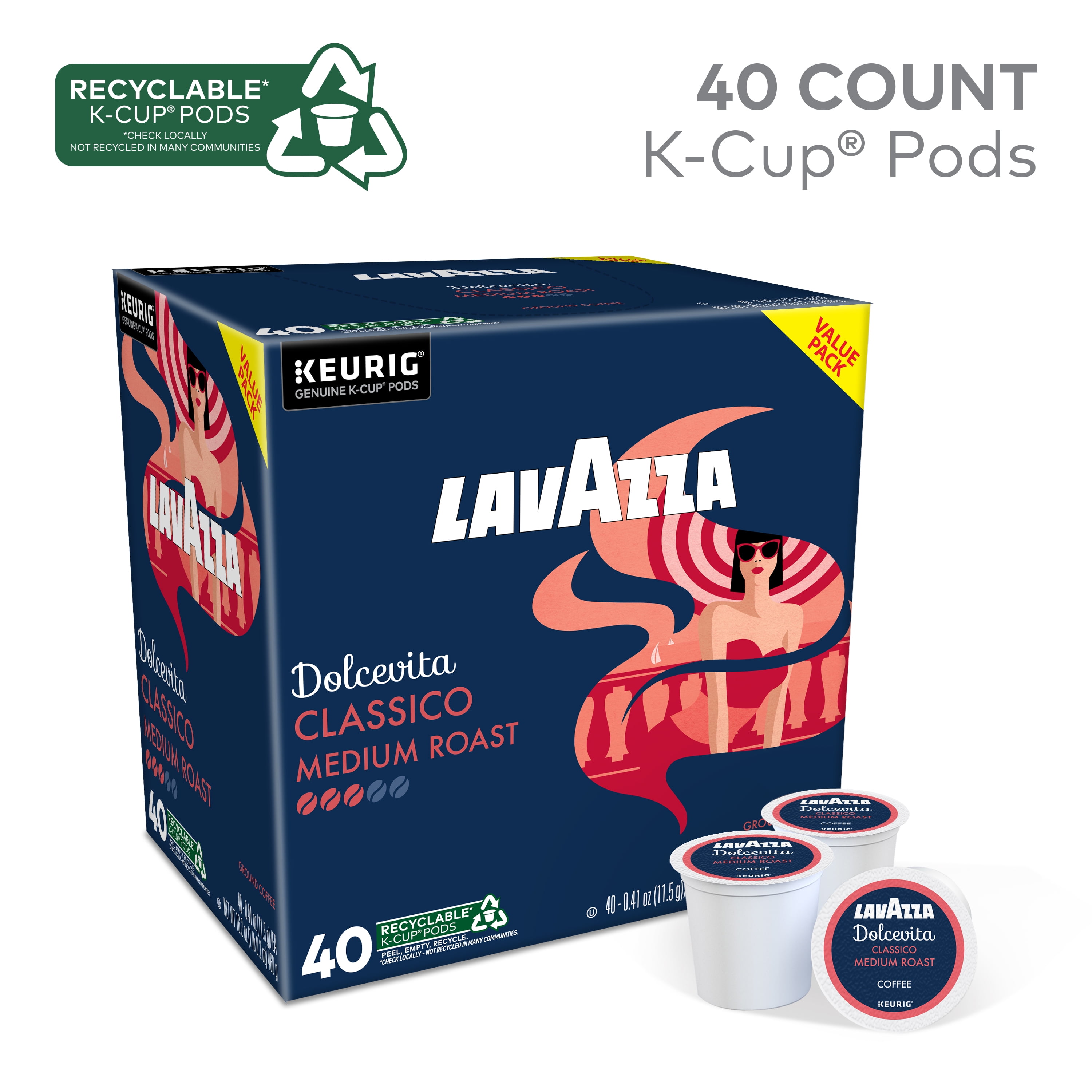 Lavazza Dolcevita Classico Medium Roast Coffee K-Cup Pods for Keurig Brewers (40 Count) 46hwv