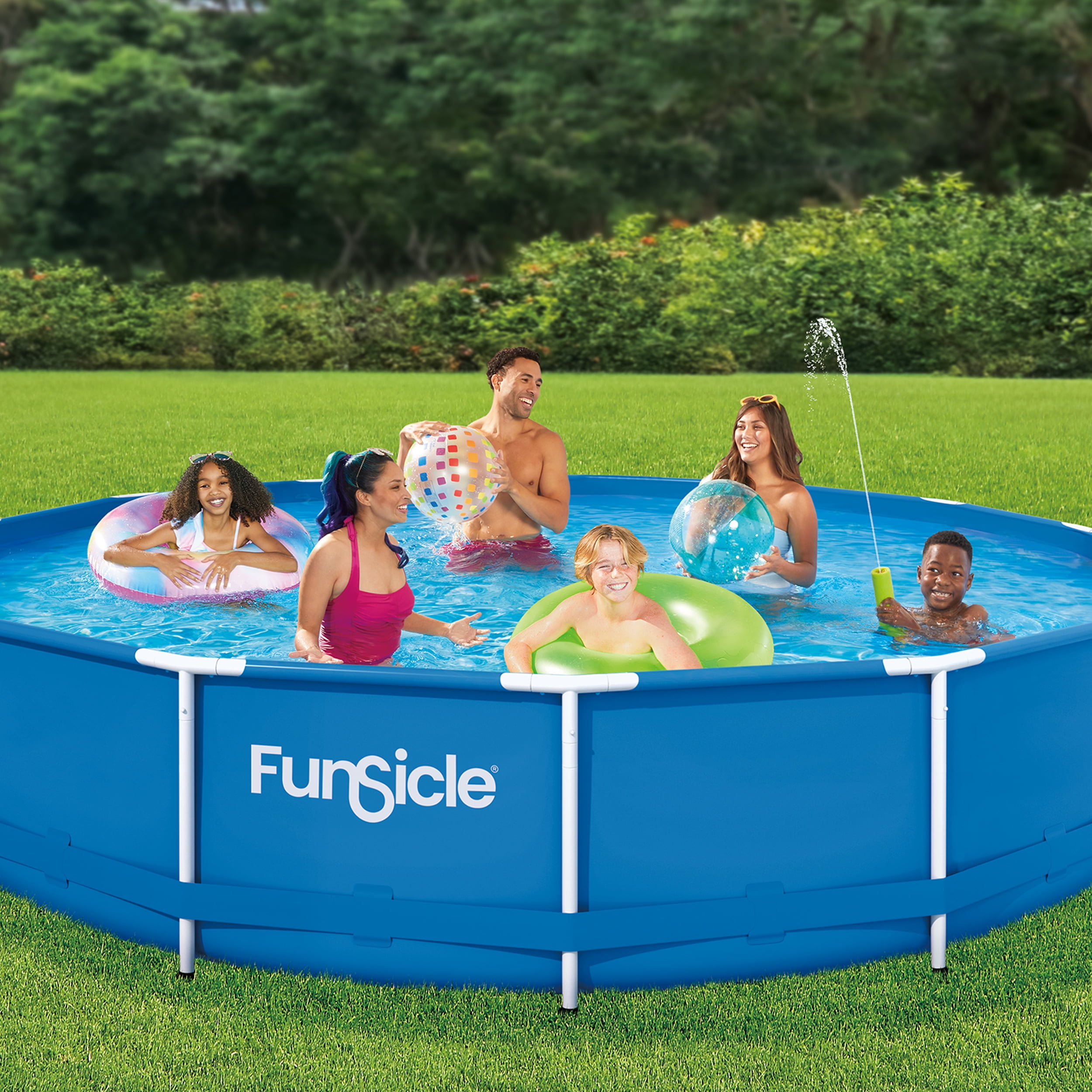 Funsicle 14ft Round Above Ground Metal Frame Swimming Pool with SkimmerPlus Pump (Blue, 14 ft x 33 in) hbba3