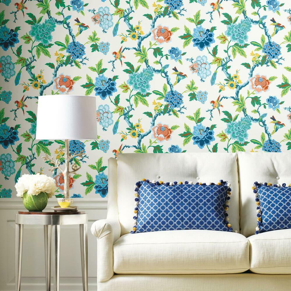 RoomMates Waverly Candid Moments Peel and Stick Wallpaper (Red, 18 in x 18.86 ft) dgpmx