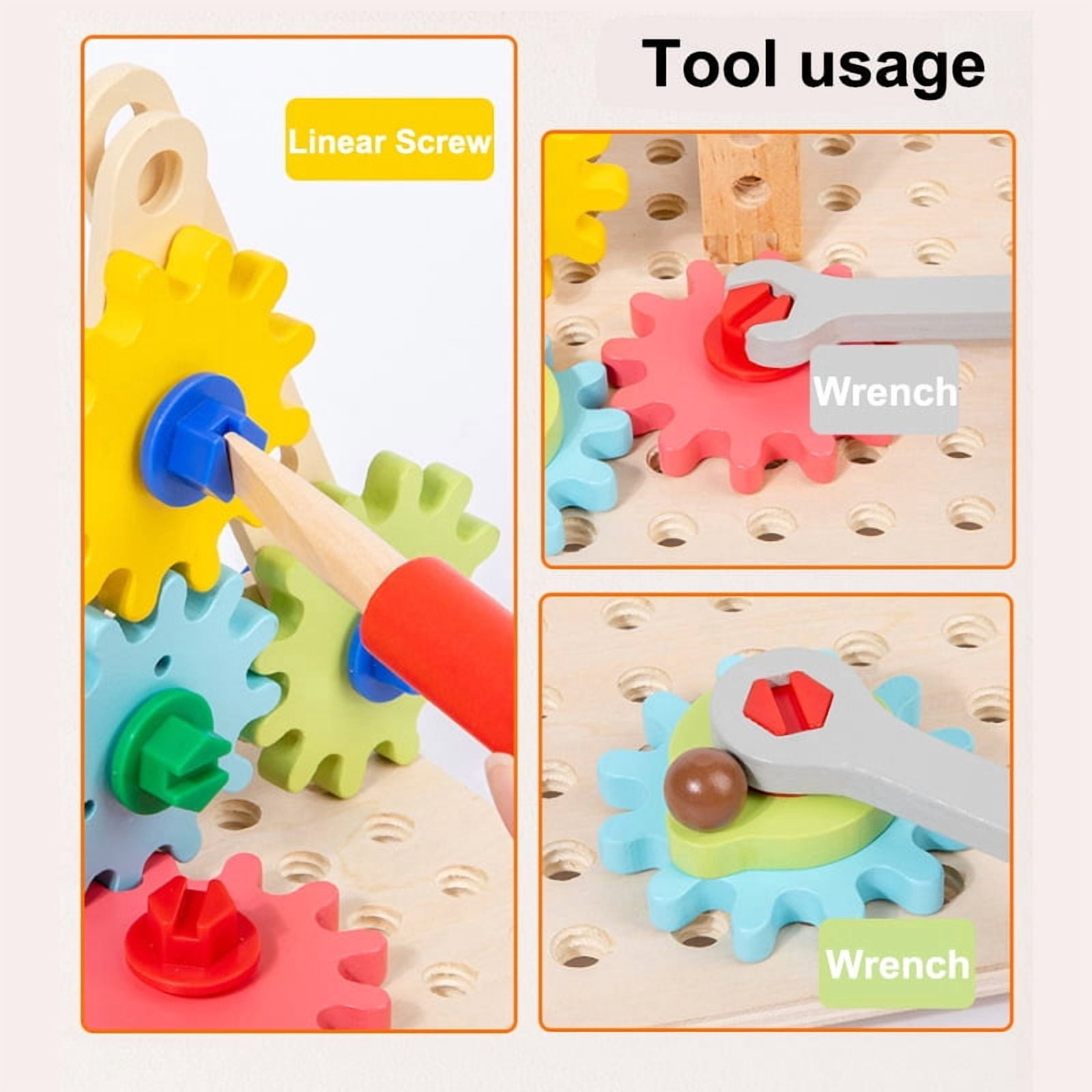 Agelkvoy Wooden Nut & Gear Building Blocks, 3D STEM Construction Puzzle Set, Educational Engineering Toy for Kids (Multicolor, 1 Set) elldh