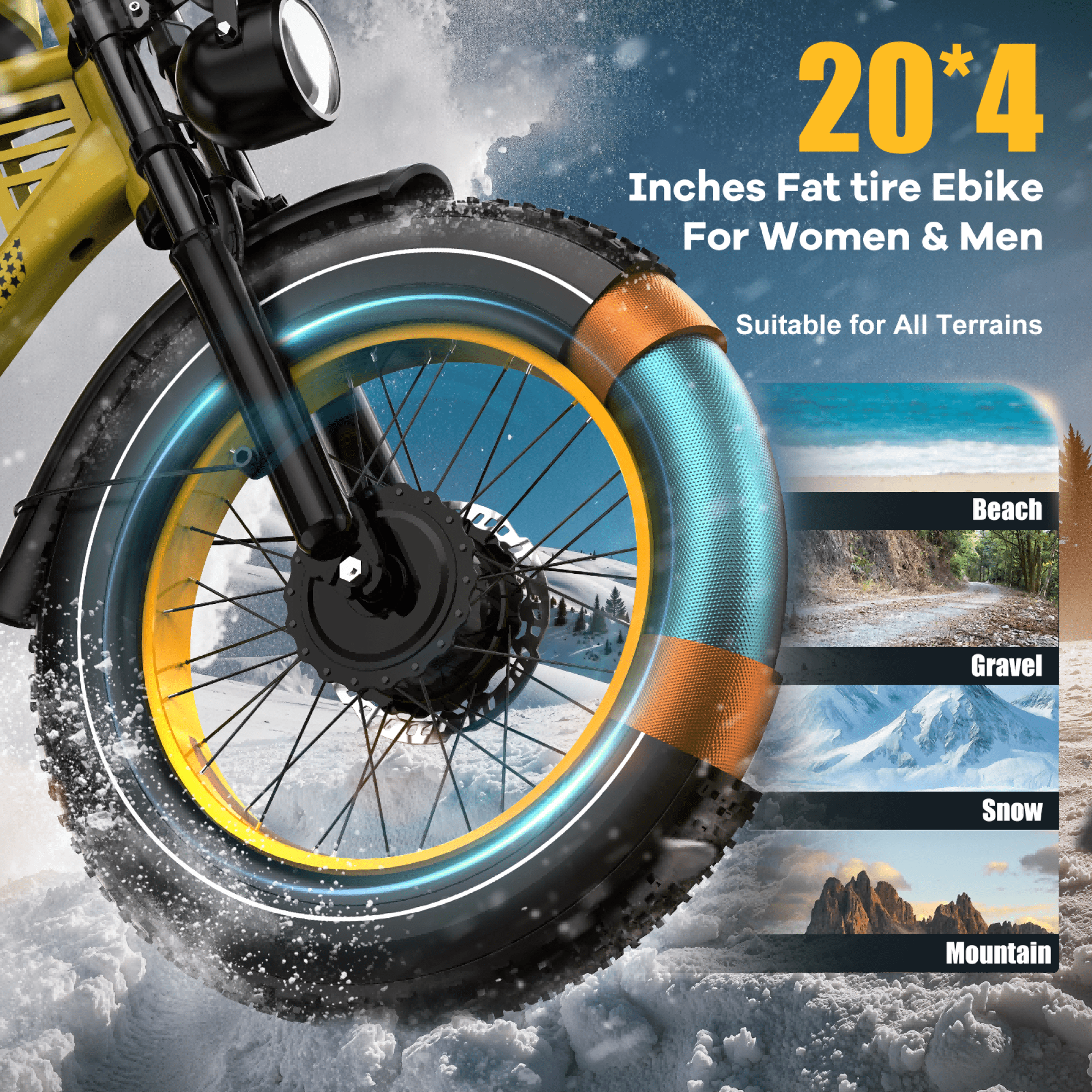 ENFFE 2D Ultra Electric Bike for Adults, 3000W High-Power Off-Road E-Bike, 48V 45Ah Battery, 200-Mile Range, 20 in x 4.0 in Fat Tires (Yellow) kx95b