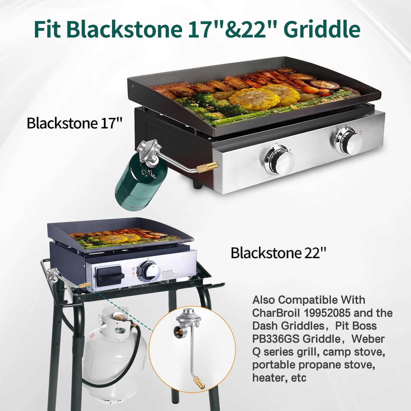 ROCKRAY Propane Regulator Replacement for Blackstone 17 in and 22 in Tabletop Griddles (Silver, 1 Pack) uxlif