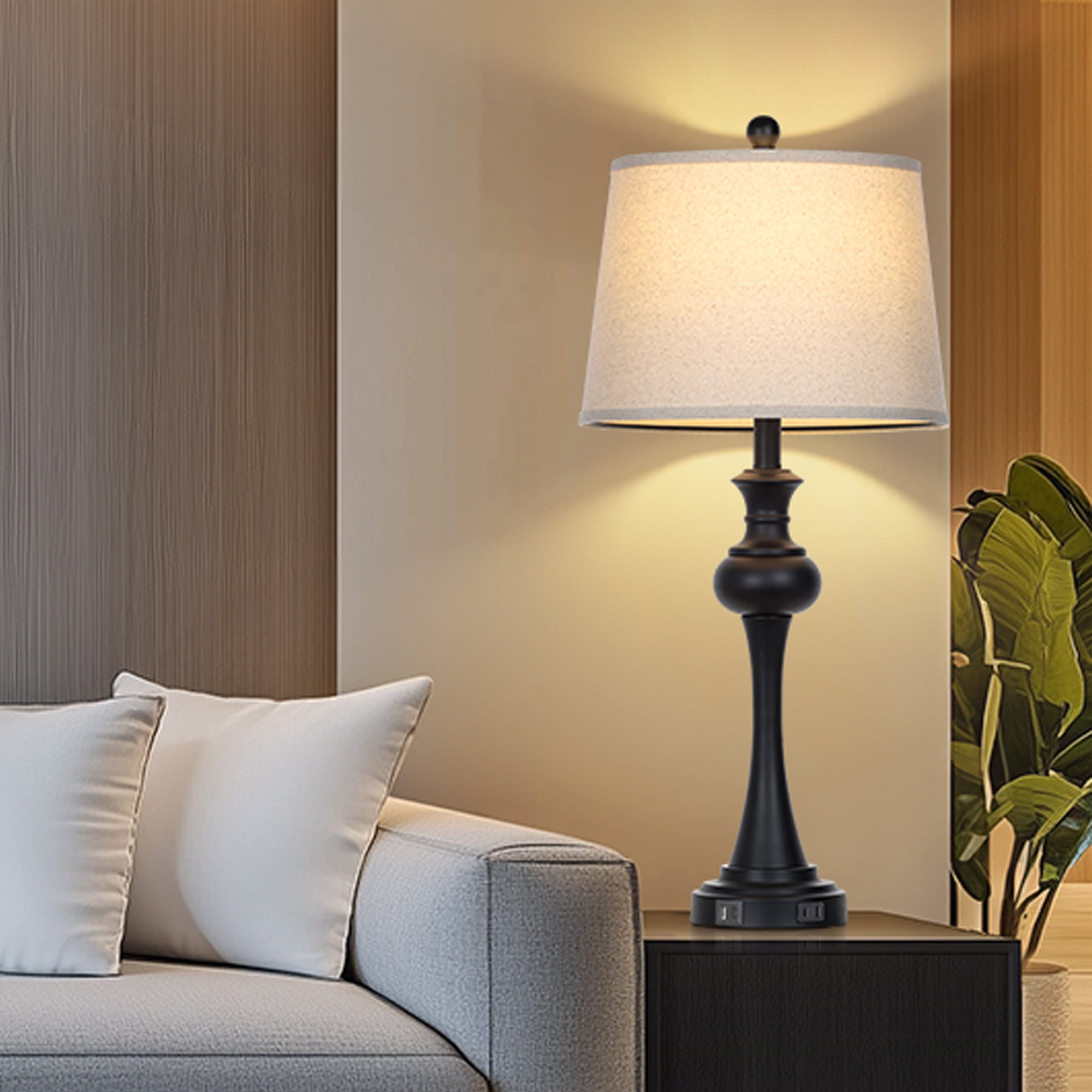 Cinkeda 3-Way Dimmable Industrial Table Lamp Set (28 in, Black, Set of 2) vx737