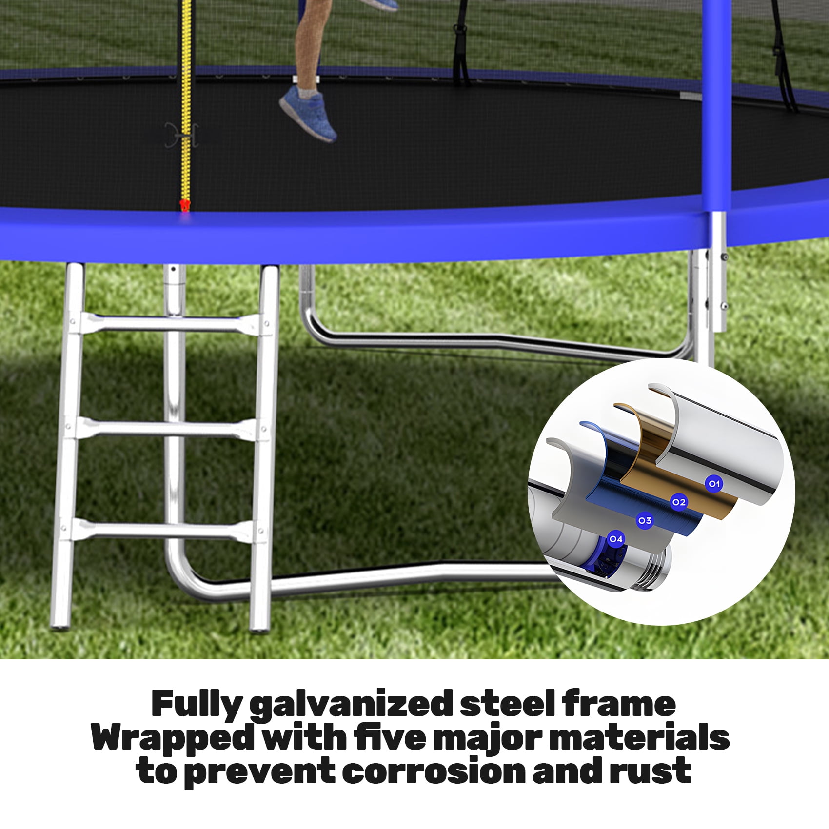 Alvantor 14 ft Round Trampoline with Basketball Hoop and Safety Enclosure Net (Blue, 14 ft) 20elx