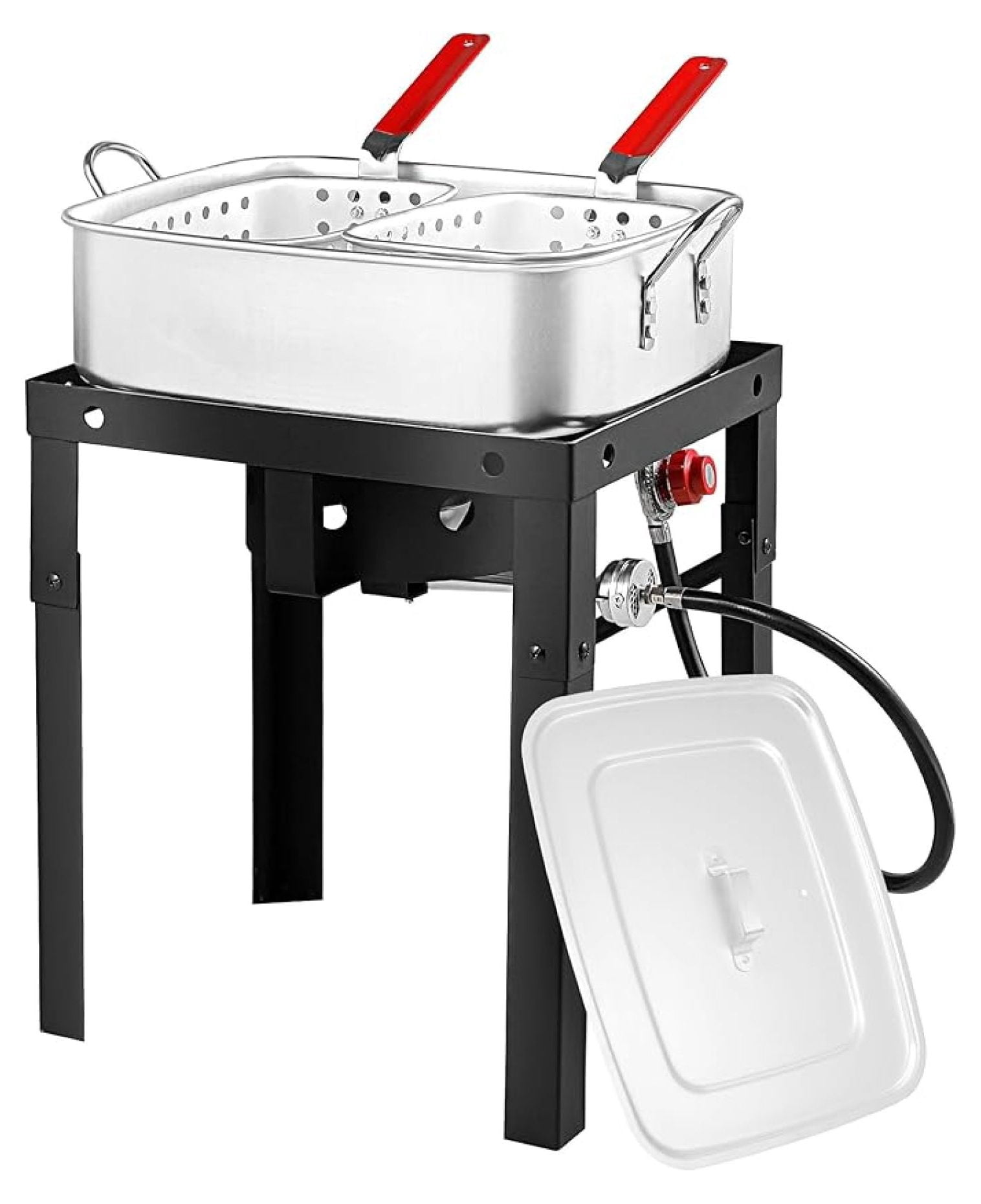 DXCS Propane Deep Fryer with 18 qt Square Aluminum Pot and Dual Strainer Baskets (Brown, 18 qt) 8vvym