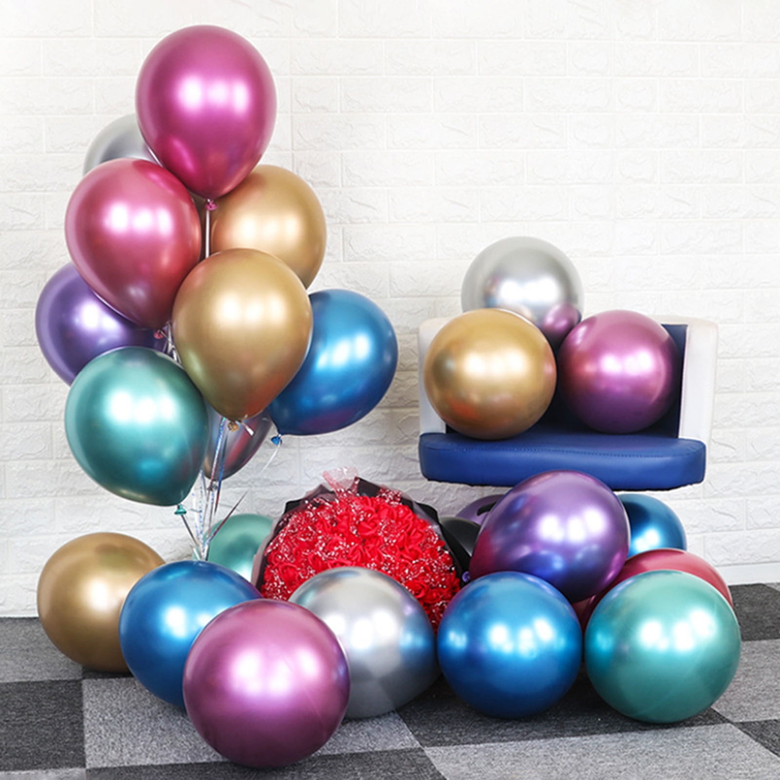 Mightlink Metallic Latex Balloons for Party Decoration, Shiny Tear-Resistant Decor for Weddings and Birthdays (Multi-color, 50 Pack, 5 in) jf8vo