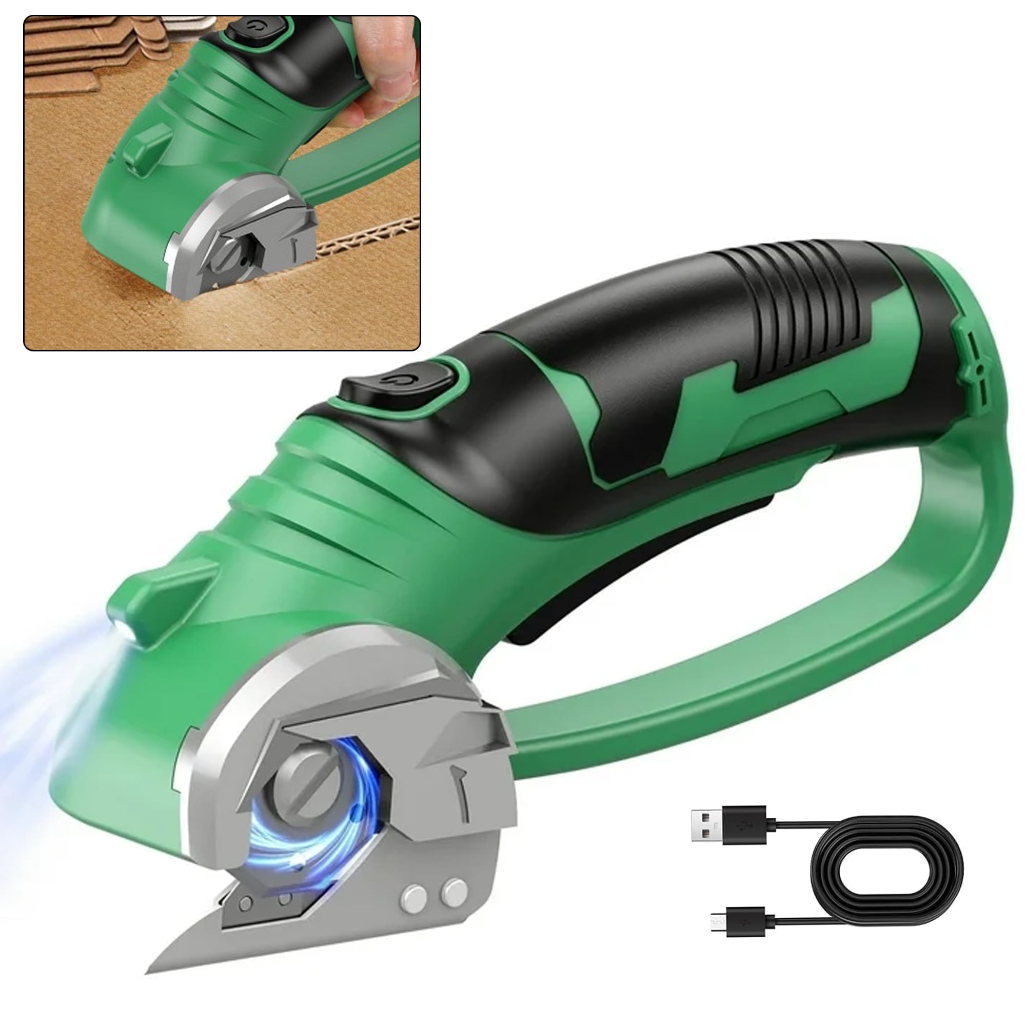 Jellas Cordless Electric Scissors, Rechargeable Power Cutter for Cardboard, Fabric, and Leather (Green, 8 in) 9x6ac