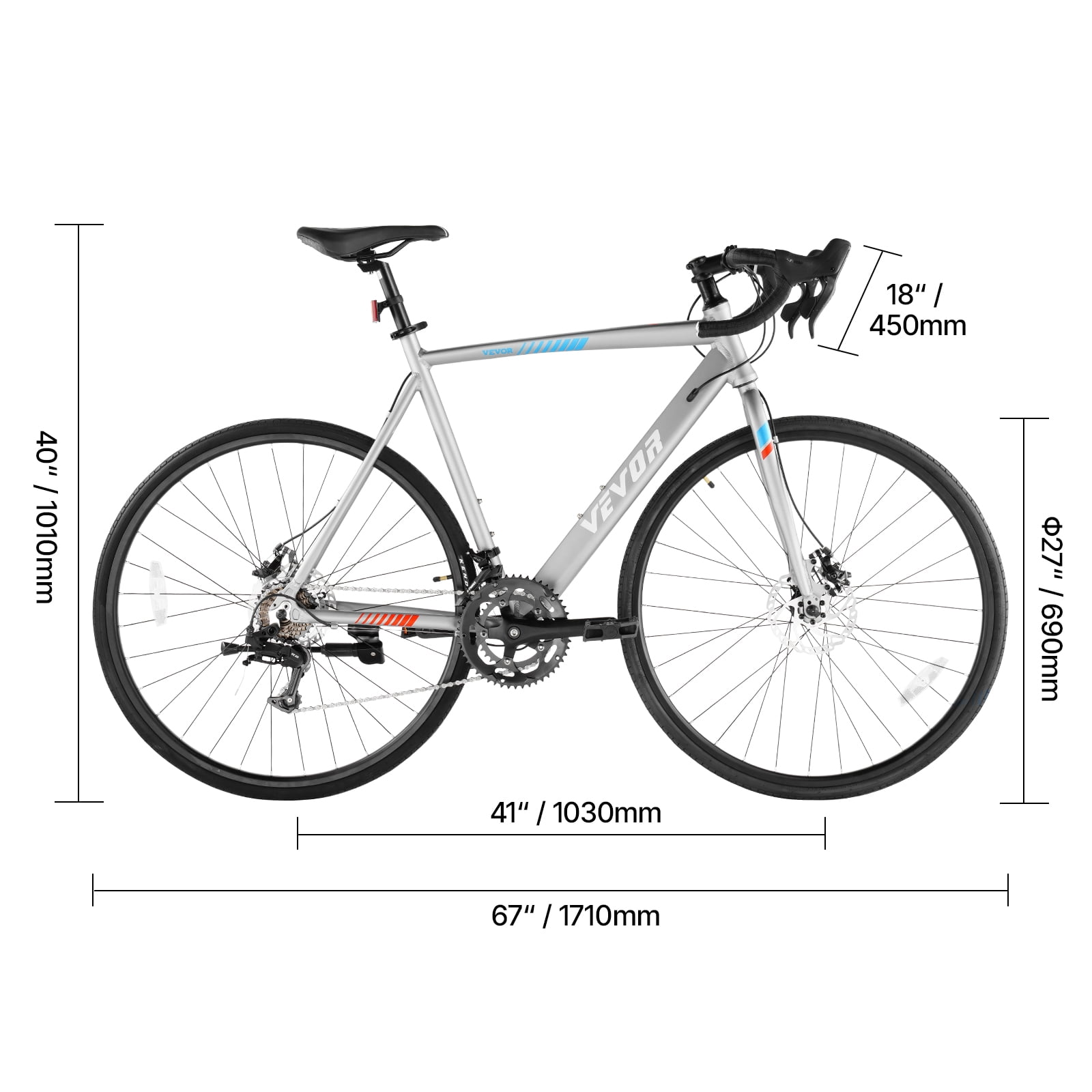 VEVOR Road Bike, 14-Speed Racing Bicycle with Aluminum Alloy Frame, Disc Brake, Urban Commuter Sport Bike (Grey, 67 in) rstn5