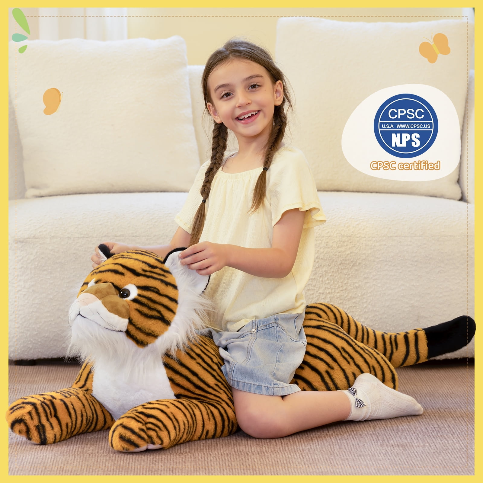 MorisMos Giant Tiger Stuffed Animal Realistic Large Plush Toy (Brown, 43 in) 0x8od