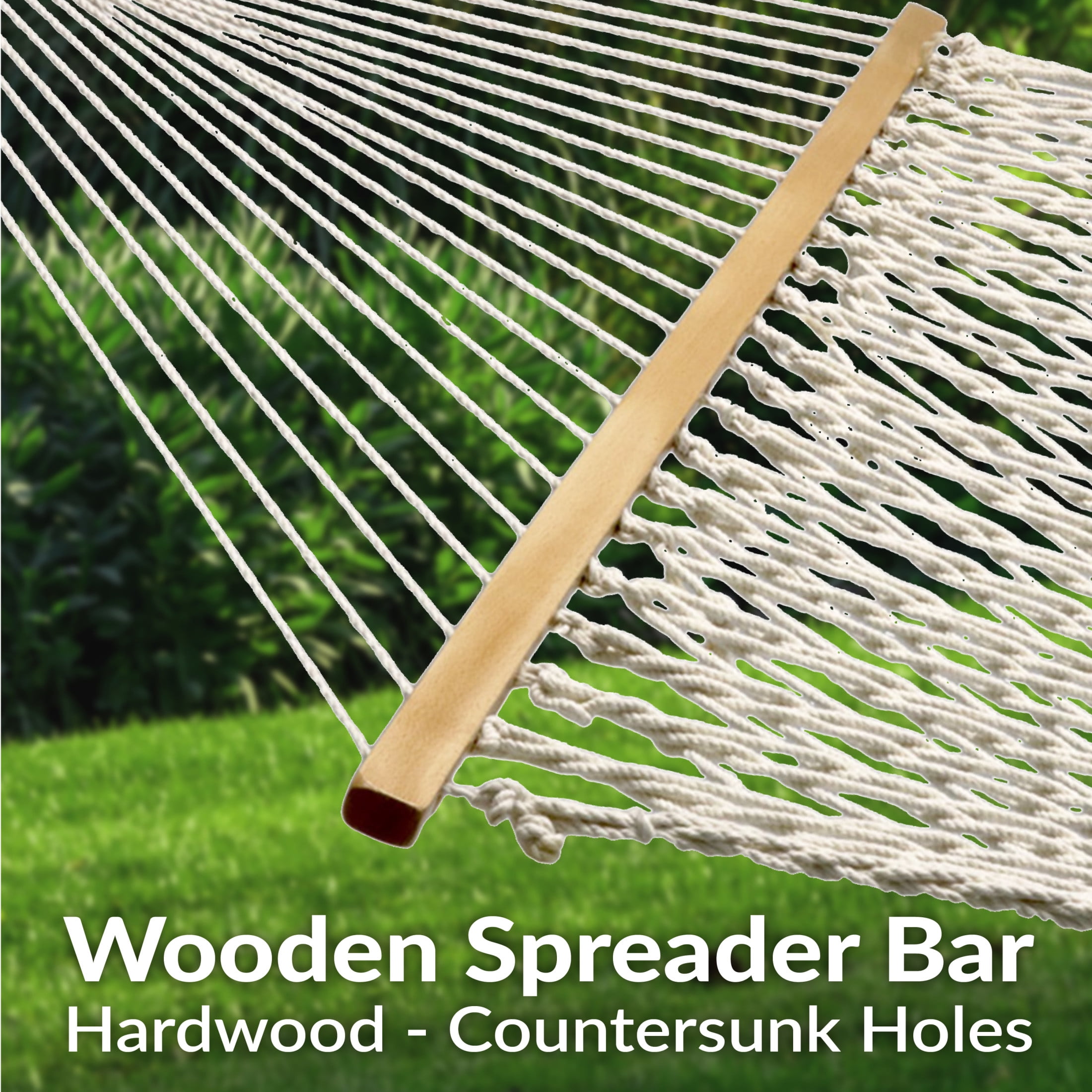 Sunnydaze 2-Person Cotton Rope Spreader Bar Hammock, Heavy-Duty Outdoor Patio Swing (Natural, 74 in x 55 in) 77yke